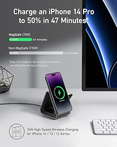 Miniatura 5 de Anker Soporte de cargador MagMagSafe, cargador MagGo 737, soporte de carga 3 en 1 con certificación MFi de 15 W de carga rápida, iPhone 15/14/13/12,