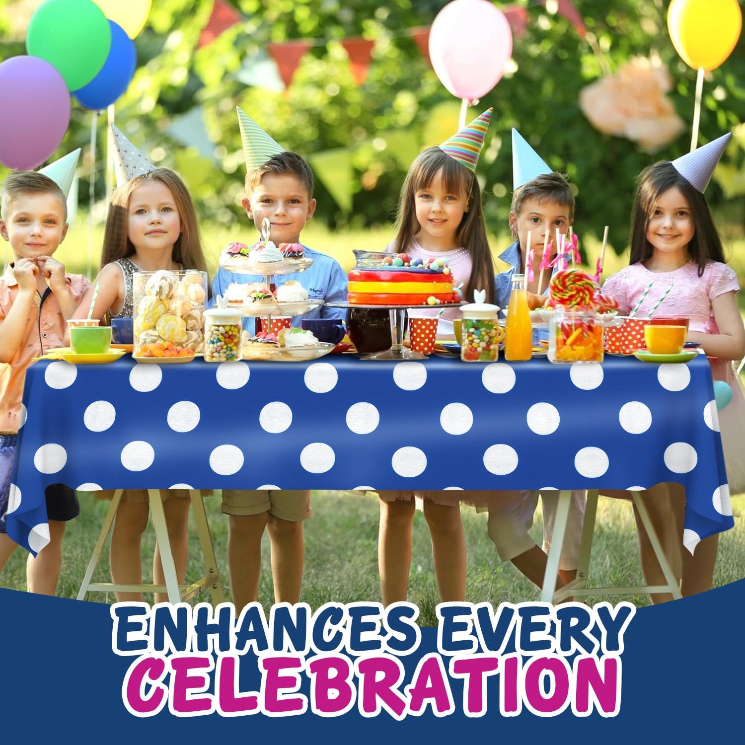 Clearly Polka Dot Blue Plastic Tablecloth Roll with Cutter, 423 Sq.Ft (52"x1181") Extra Large Disposable Picnic Table Cover, Plastic Table Cloth Disposable for Parties, Events and Outdoor Gatherings image 5