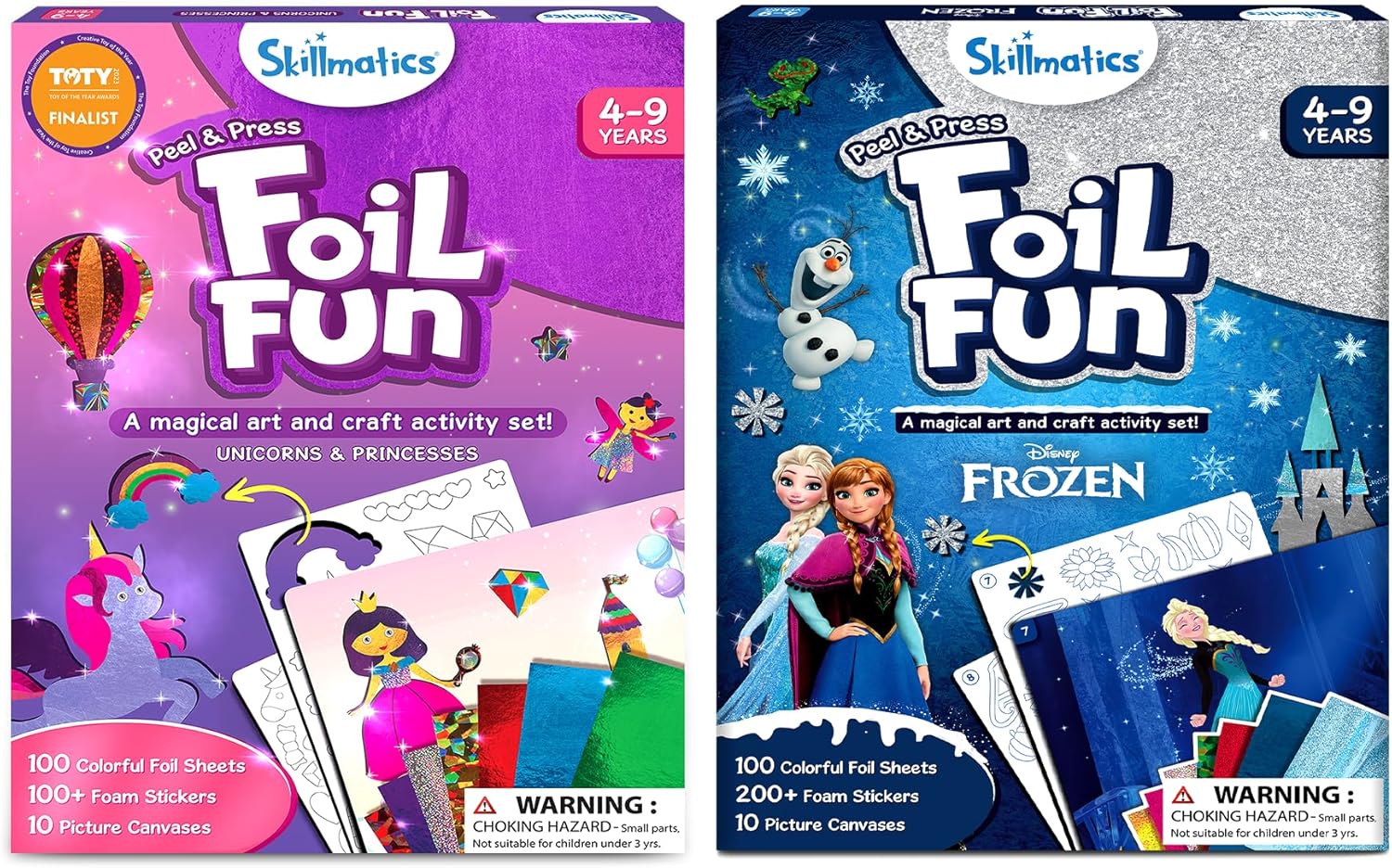 Skillmatics Foil Fun Unicorns & Princesses & Foil Fun Disney Frozen Bundle, Mess-Free Art for Kids, DIY Craft Kits, Creative Activity, Gifts for Ages 4, 5, 6, 7, 8, 9