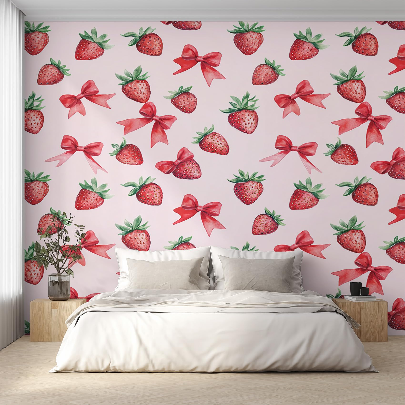 Papier peint fraise panoramique intissé L450 x H315 cm pour déco grand format