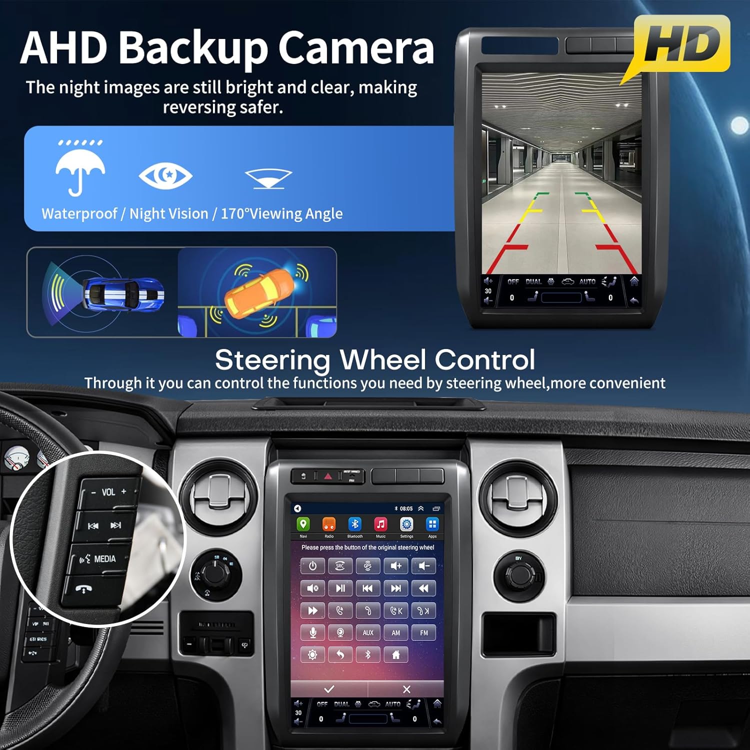 Car Radio for Ford F150 2009 2010 2011 2012 Radio Stereo 8Core 4+64G Wireless Carplay Android Auto 12.1 Inch QLED Screen FM/AM Backup Camera SWC (Only fit AUTO AC)