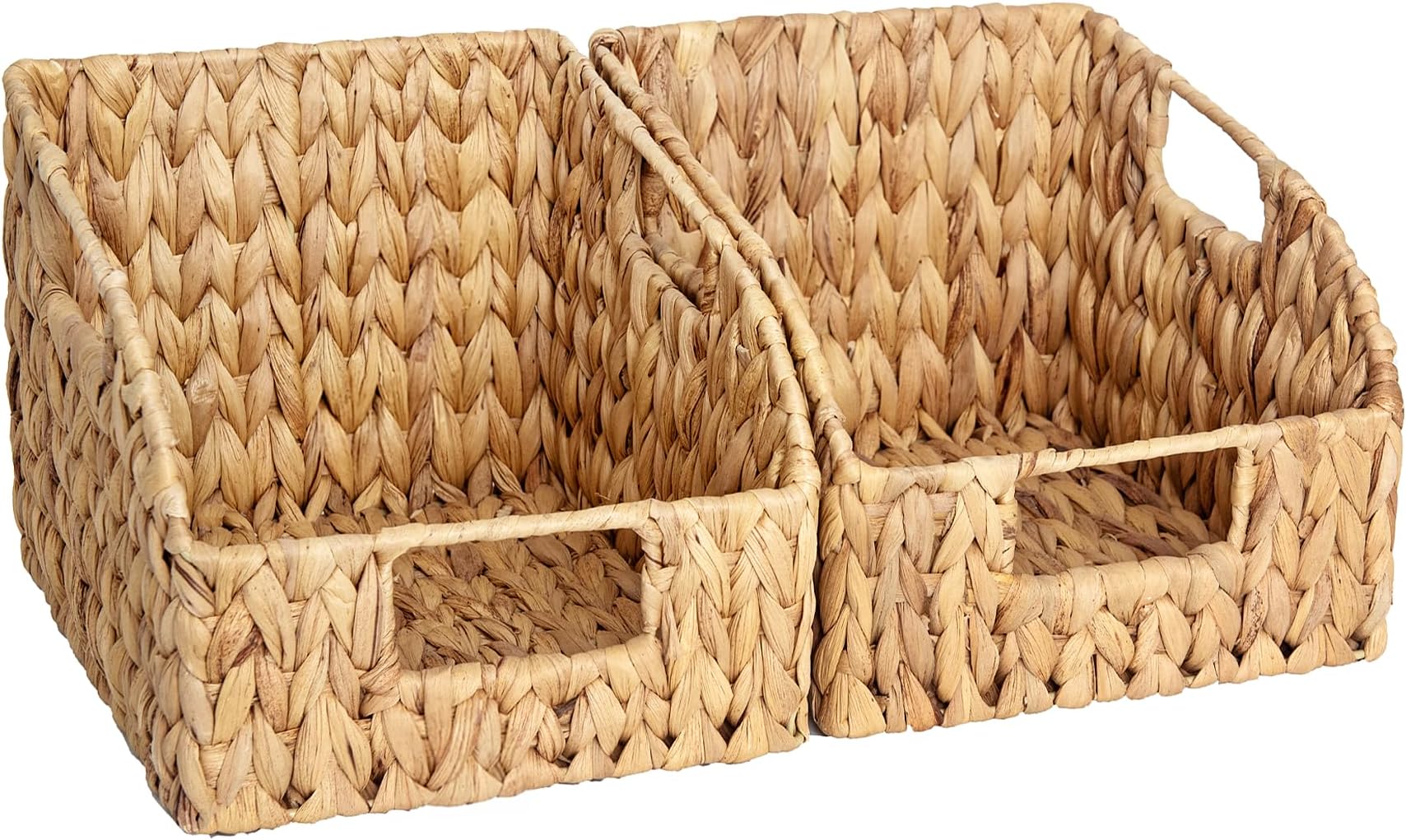 Pantry Baskets for Organizing, Wicker Basket with Built-in Handles, Handwoven Wicker Storage Baskets, Water Hyacinth for Shelves, 2 Pack