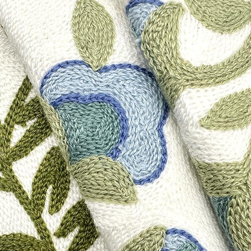 Miniatura 6 de Alysheer Funda de almohada decorativa de verano bordada floral de 18 x 18 pulgadas, diseño de casa de campo con diseño de hojas azules y hojas