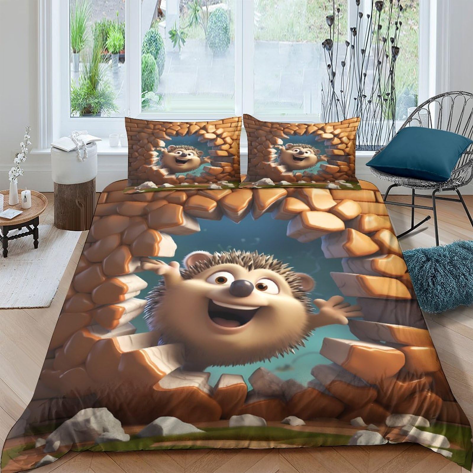 Ctjqhvkz Style-7 3D Printed Hedgehog Breakthrough Fitted Sheet Microfiber Soft Brown Cartoon Bed Cover For Bedroom Dorm Decor Protection Single（135X200cm）