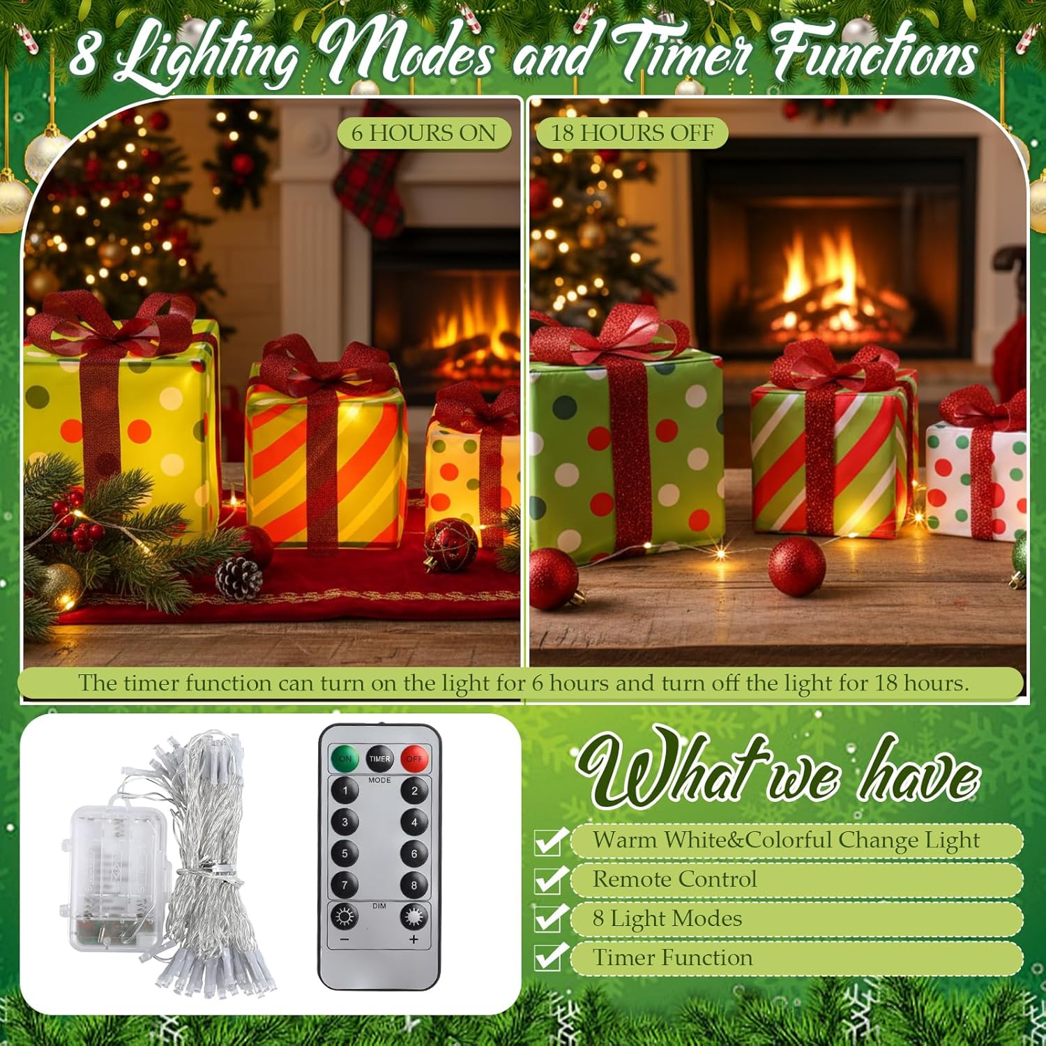 Aurelema Set of 3 Christmas Lighted Gift Boxes Holiday Light Up Presents with Remote Control Gift Boxes Decor for Indoor Outdoor Christmas Decoration, Batteries Not Included