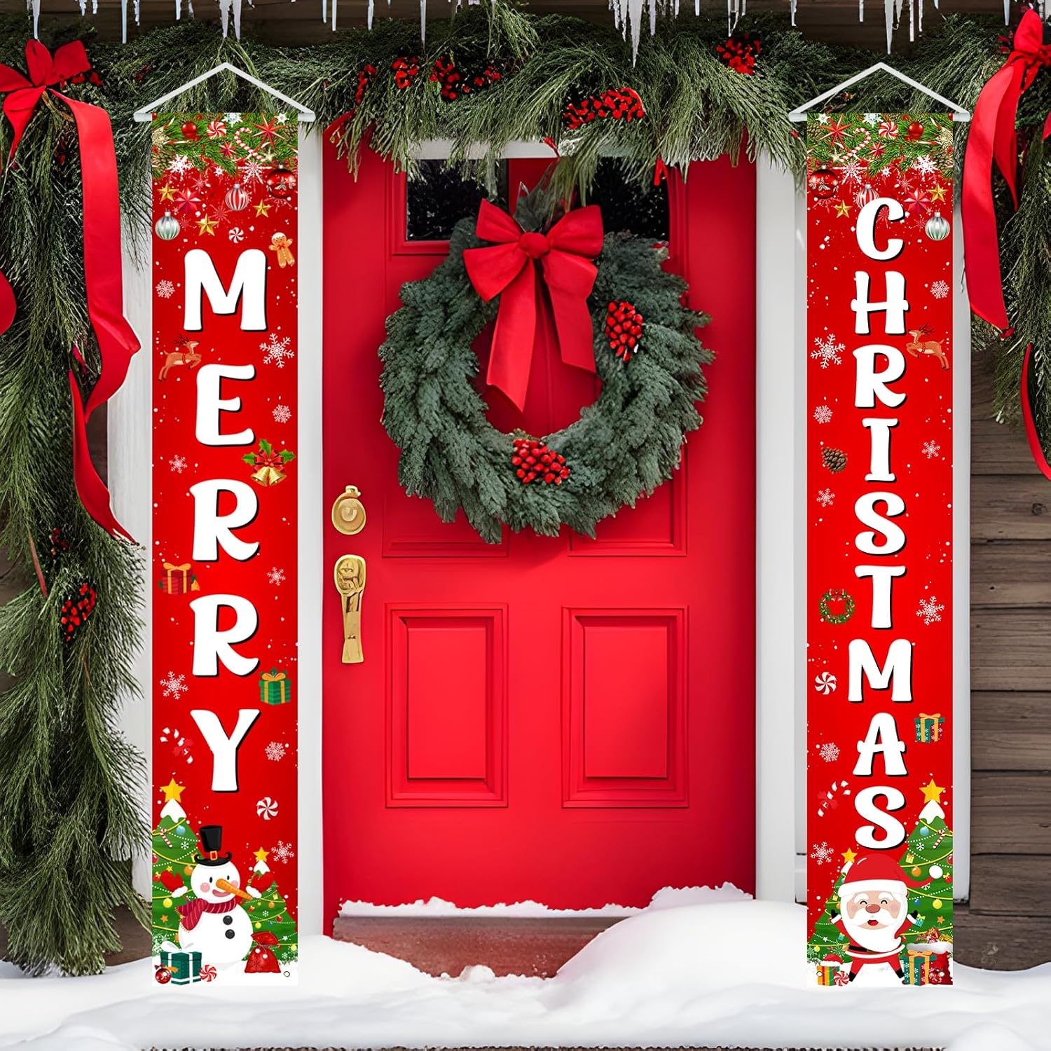 Avezano Christmas Door Decorations Santa Snowman Xmas Door Banner Christmas Decorations for Home Indoor Outdoor