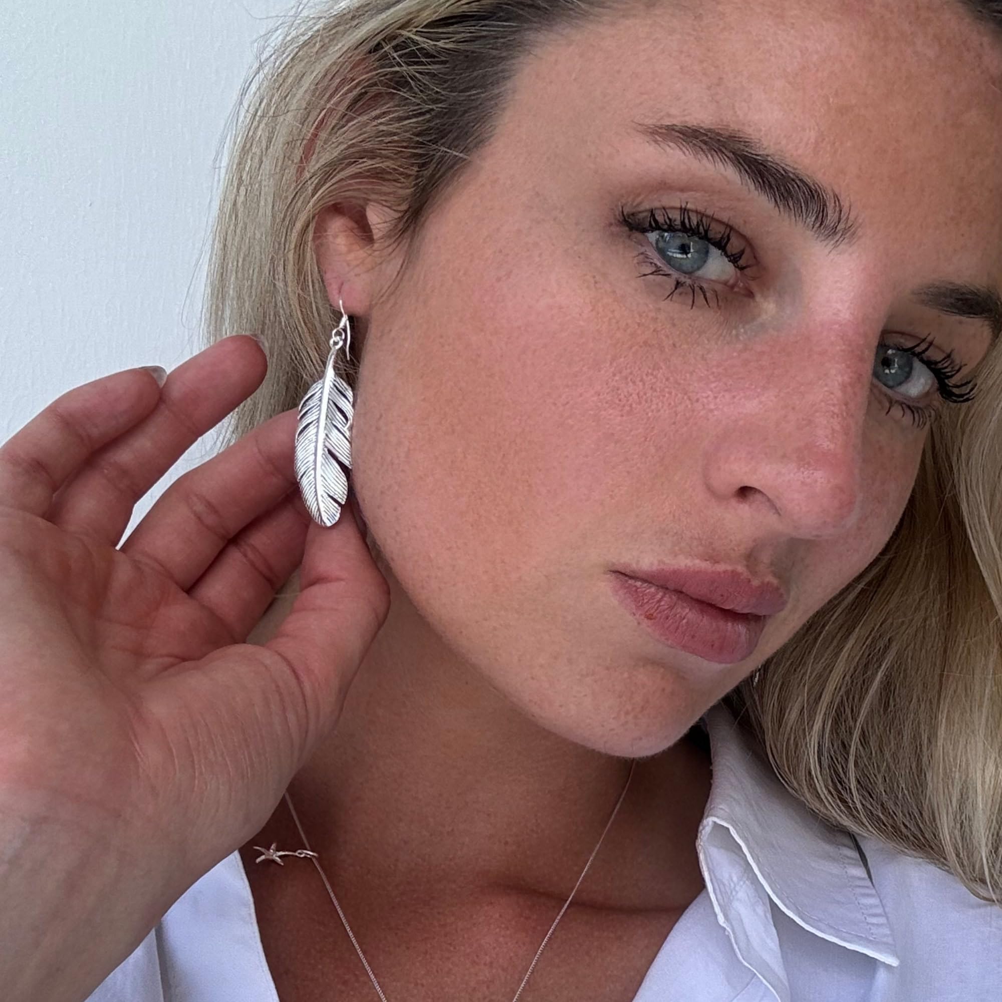 Silverly Orecchini Pendenti Extra Large con Piume in Argento Sterling 925 | Disegno a Foglia Testurizzata | Orecchini Pendenti Lunghi in Argento Massiccio | Regalo per gli Amanti della Natura