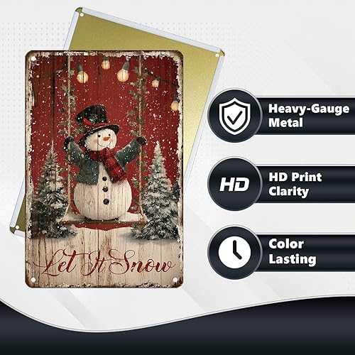 Miniatura 4 de Cartel de hojalata retro con texto en inglés "Let it Snow" para Navidad, invierno, vintage, muñeco de nieve, póster de metal divertido para puerta