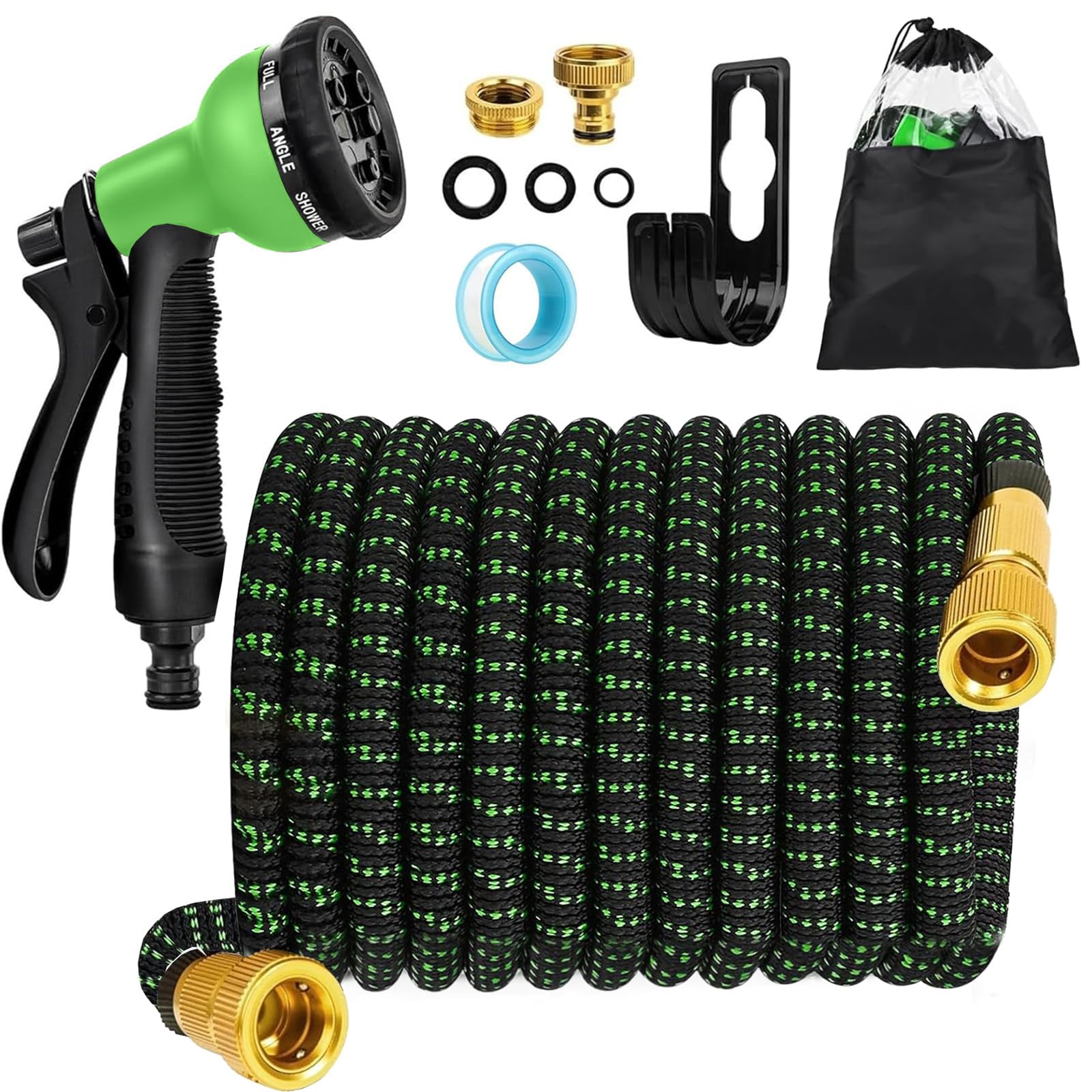 Tuyau Arrosage Extensible 30m, Tuyaux d'arrosage Embout 8 Modes Pistolet, 3/4" 1/2" Raccord Adaptateur Robinet Cuisine, Tyau Arrosage Retractable Support Tuyau-arrosage Mural