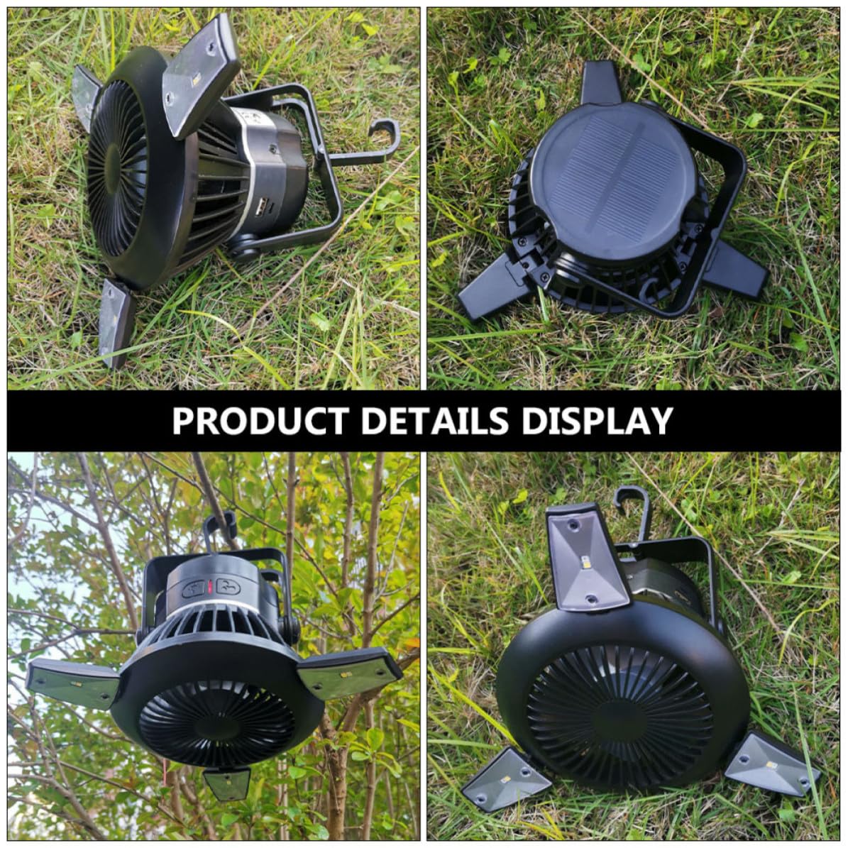 Kisangel Lámpara de Camping Solar Portátil Luz de Ventilador y Carga USB de 4000mah para Fiesta Verano, Adecuado para Montañismo y Pesca al Aire Libre