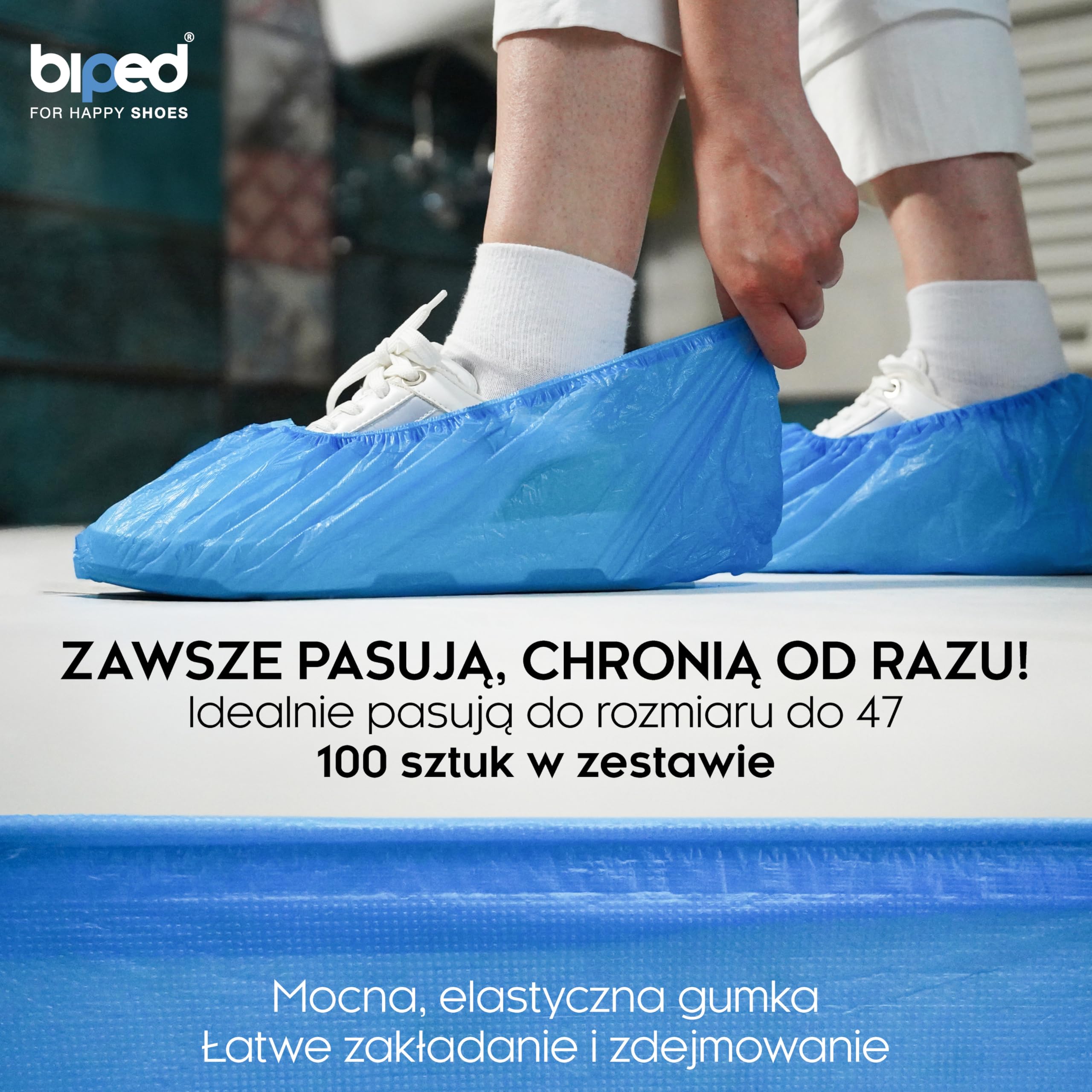 biped Jednorazowe ochraniacze na buty 100 szt. – bez lateksu, antypoślizgowe z gumką – wodoodporna ochrona przed brudem i wilgocią – do domu, gabinetu i prac ręcznych z2935