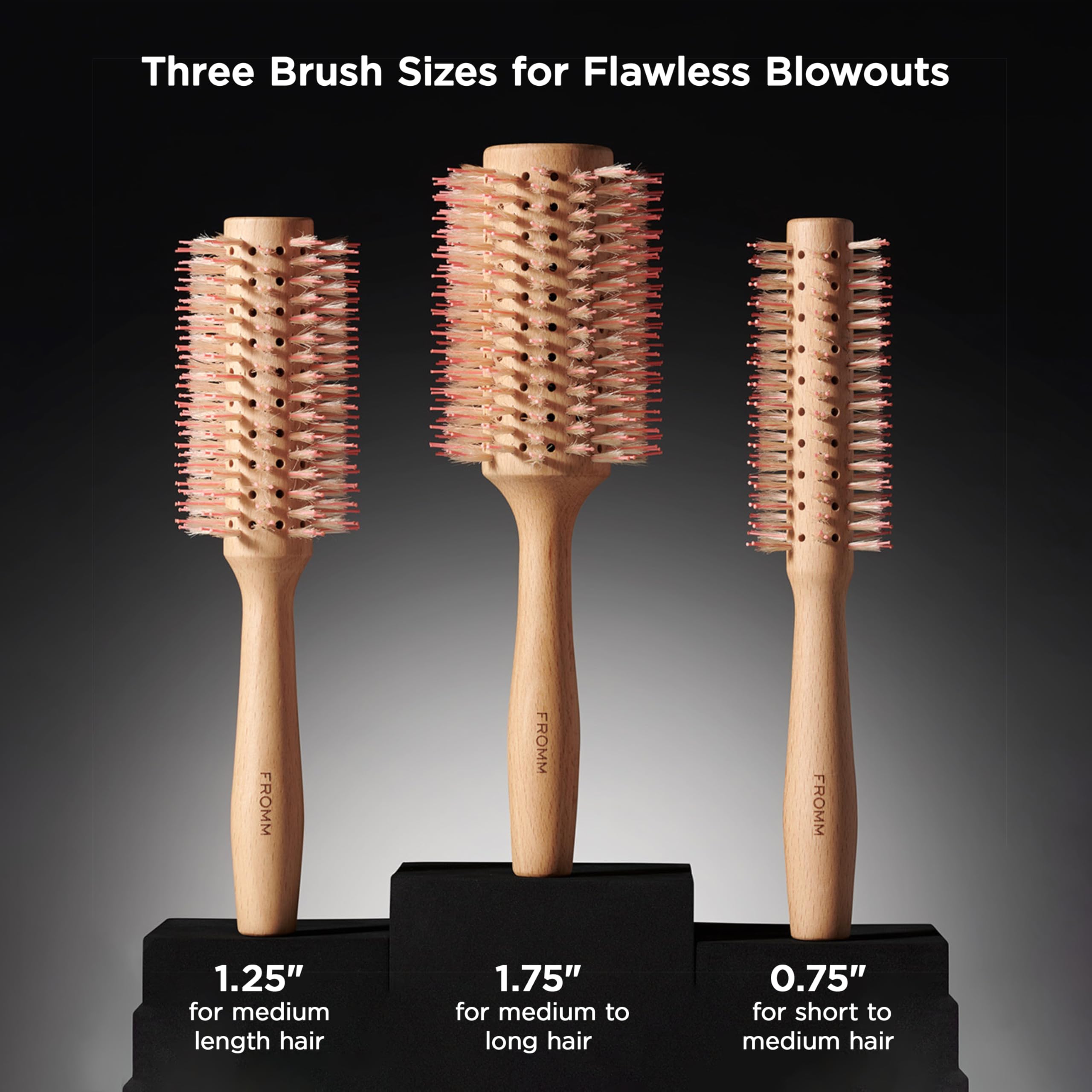 Fromm Mission Sleek - Cepillo de jabalí redondo ventilado para soplados suaves y brillantes incluso en cabello propenso al encrespamiento, cepillo de pelo con jabalí natural para peinar, alisar,