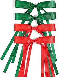 CÉLLOT 4 PCS Hair Bows for Girls and Women, Hair Ribbon Hair Bows with Long Tails, Hair Bow Clips Hair Barrettes for Women Accessories(Red and Green)