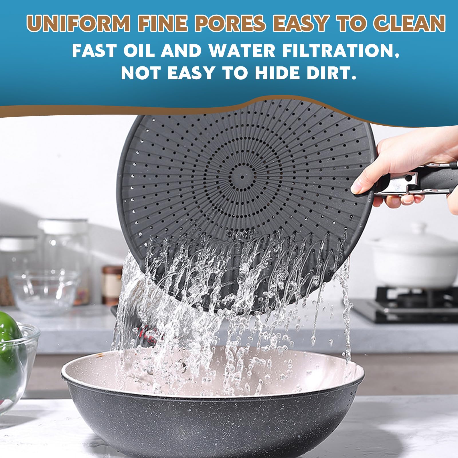 Couvercle Anti-Éclaboussures 32 Cm En Silicone - Poignée Pliable, Pour Poêle Et Casserole - Protection Cuisine - 10