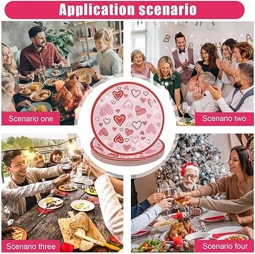 Miniatura 5 de Suministros para fiesta del día de San Valentín, platos de papel desechables de corazón rosa intenso para aniversario familiar, regalos de San