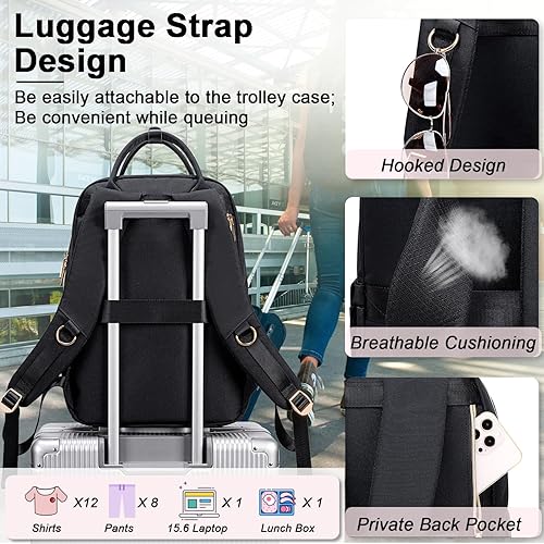 Miniatura 8 de Weitars Mochila de almuerzo para mujer, mochila para laptop de 15.6 pulgadas, mochila de viaje para mujer, mochila de trabajo, mochila para