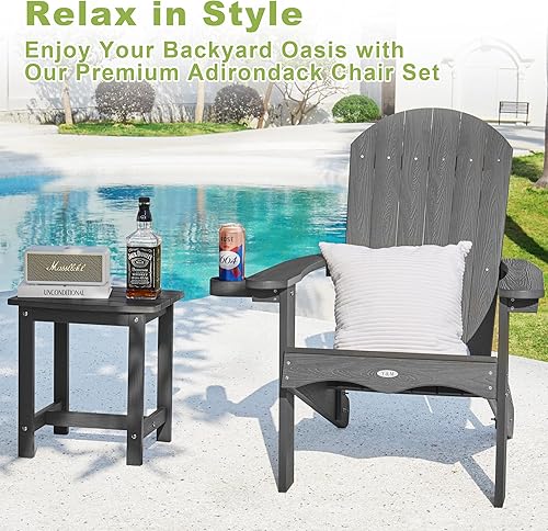 Miniatura 4 de Y&M Silla Adirondack, sillas para hoguera gris oscuro, sillas de patio al aire libre con soporte para tazas, resistentes a la intemperie, sillas