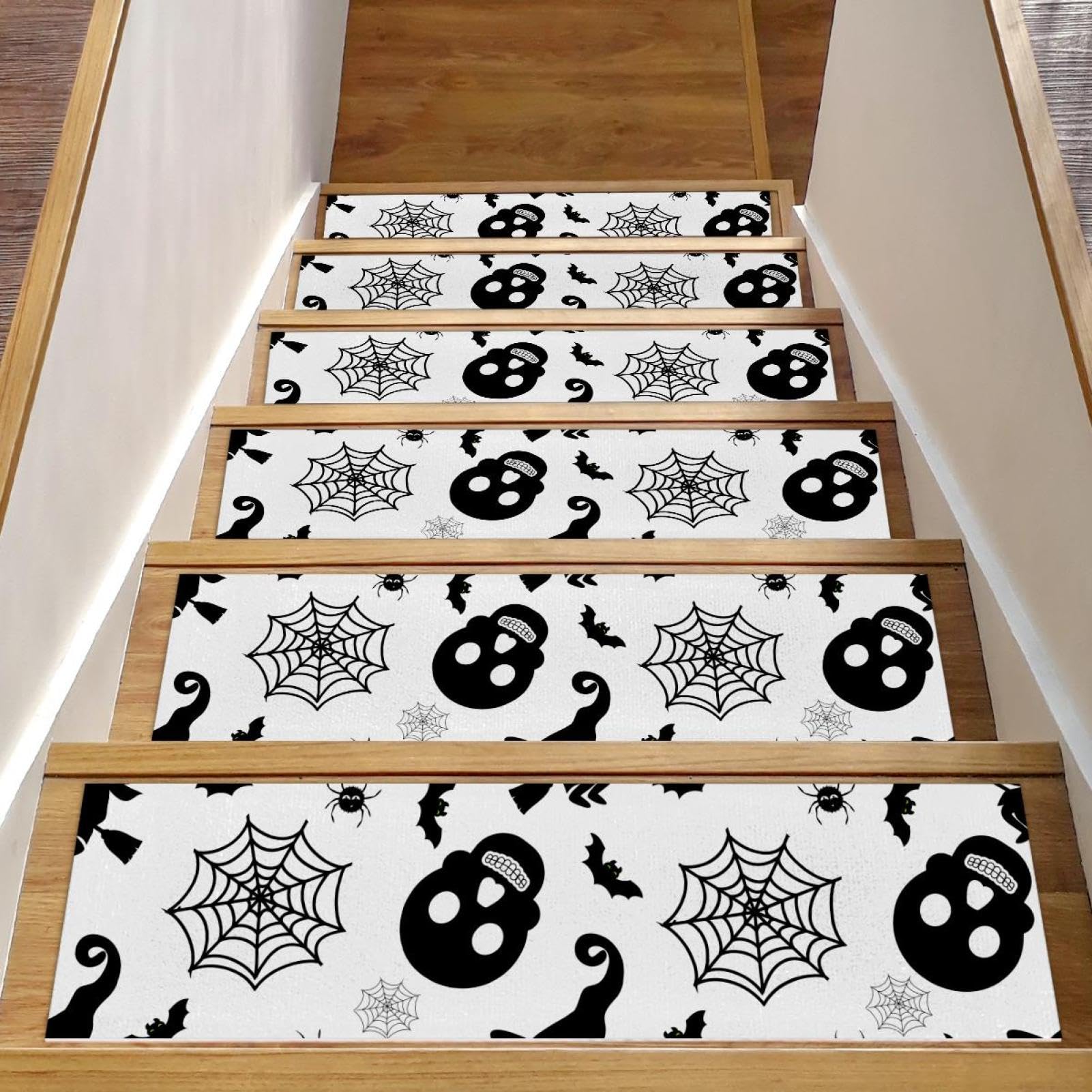 Alfombras para escaleras de 8x30 pulgadas decorativas con diseño de calavera de bruja para el hogar