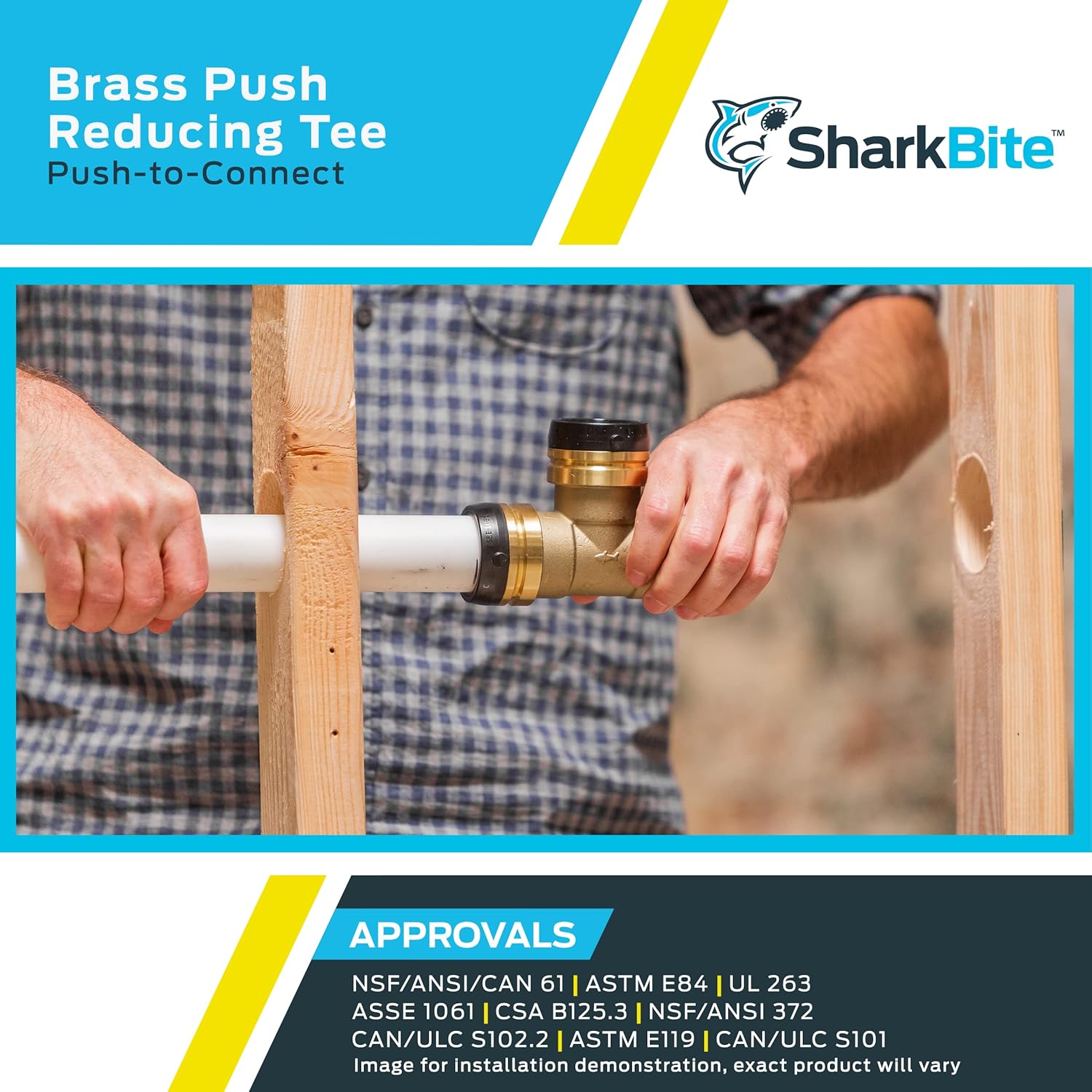 SharkBite 2 Inch x 2 Inch x 1-1/4 Inch Reducing Tee, Push To Connect Brass Plumbing Fitting, PEX Pipe, Copper, CPVC, PE-RT, HDPE, UXL08545435