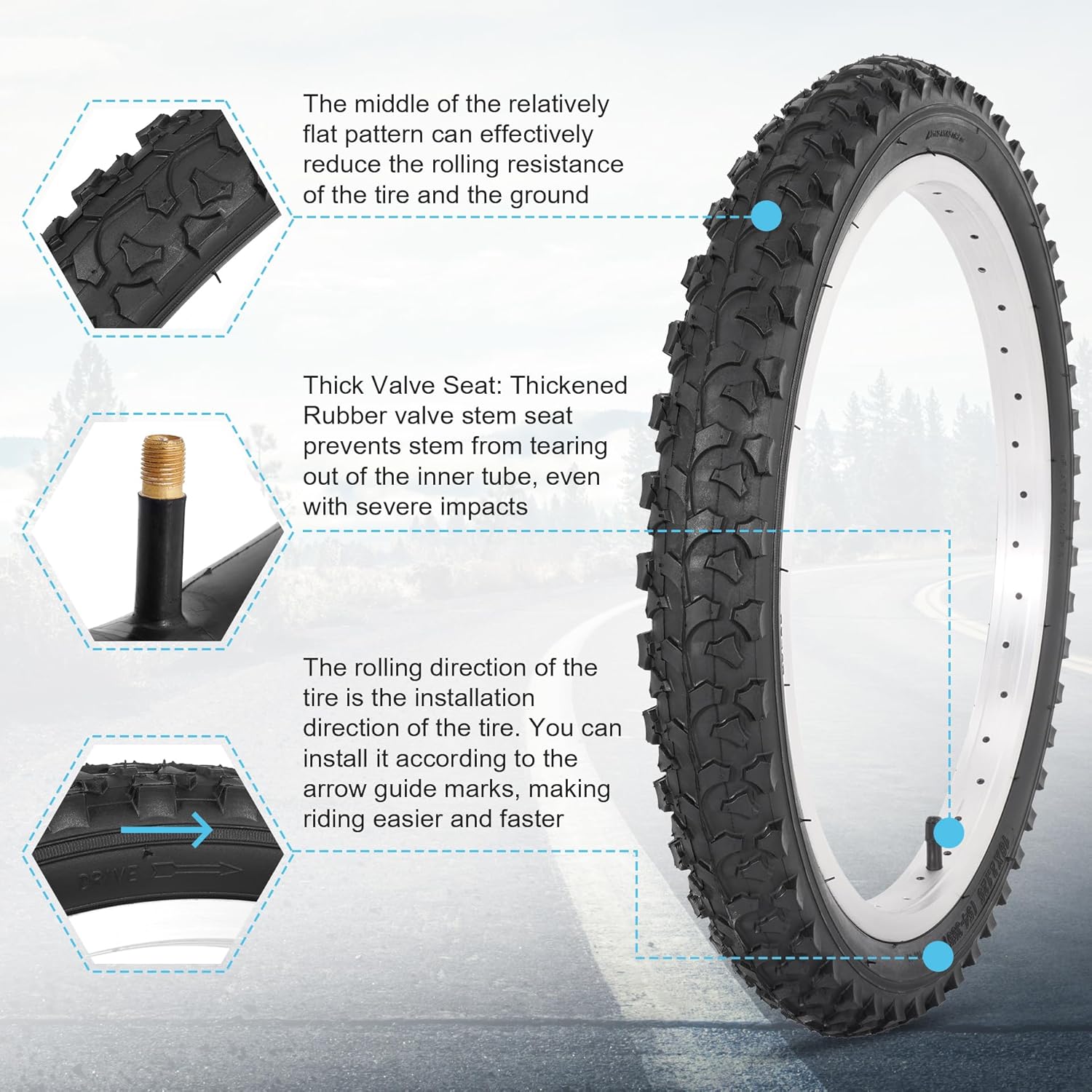 RUTU 18x1.95/2.125 Folding Bike Tires Inner Tubes with AV Straight Valve Foldable Bicycle Tire Set 50-355 for MTB Road BMX Bicycles E-Bike Mountain Bikes 2-Pack