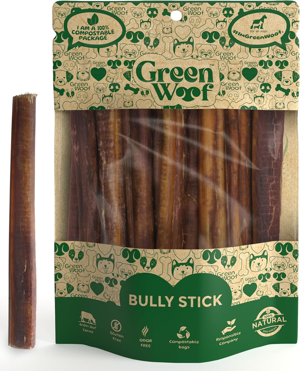 Bully Sticks (6 Inch), Easily Digestible 100% Pure Beef Treats, Pasture-Raised, Organic, Grain-Free, Durable and Long-Lasting Chews for Medium & Large Dogs (Medium, 20, Count)