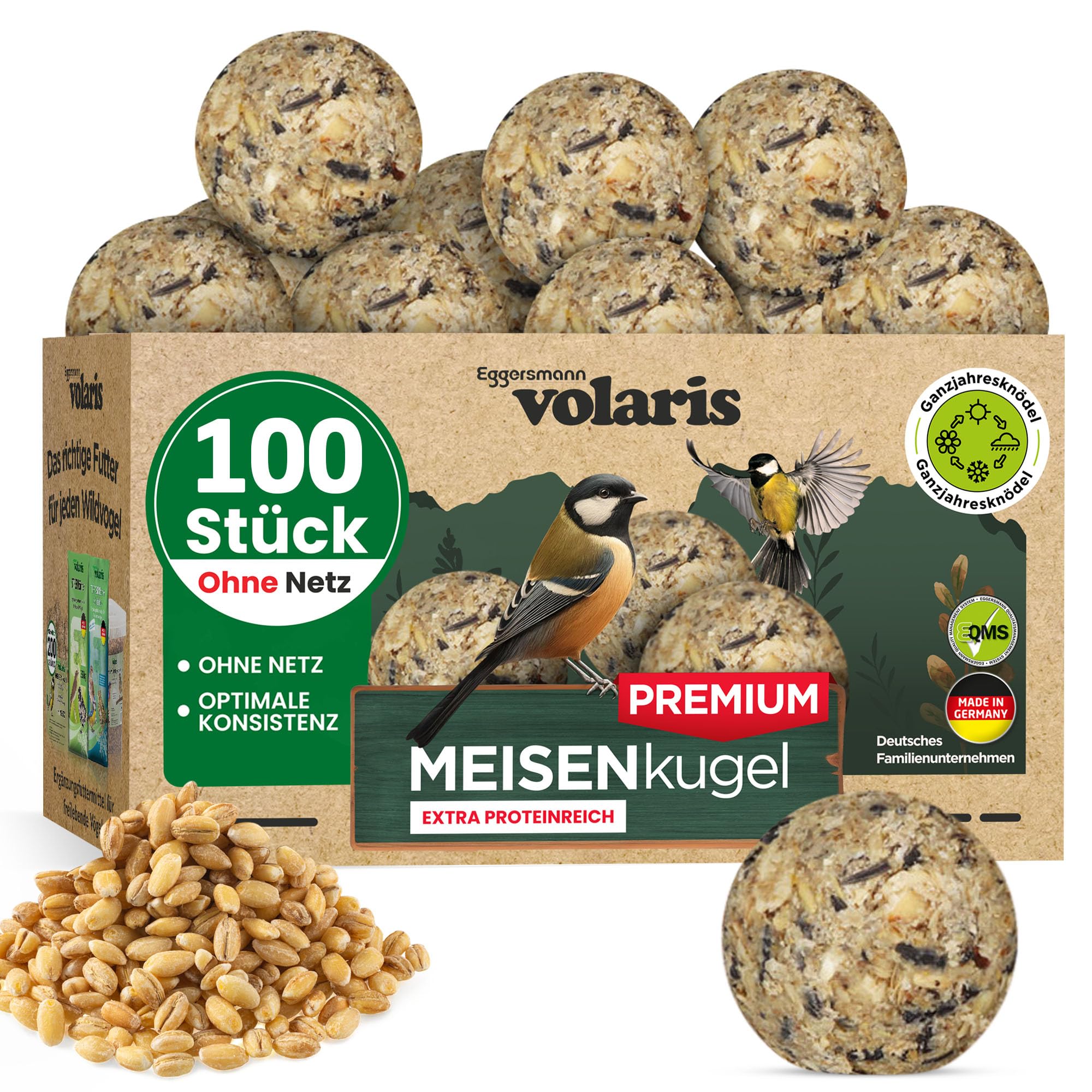 Eggersmann volaris Gnocchi di cince senza rete, 100 pezzi [Premium] 9 kg – Mangime per uccelli selvatici tutto l'anno – Mangime per uccelli selvatici gustoso & ricco di energia – Mangime per tutte le