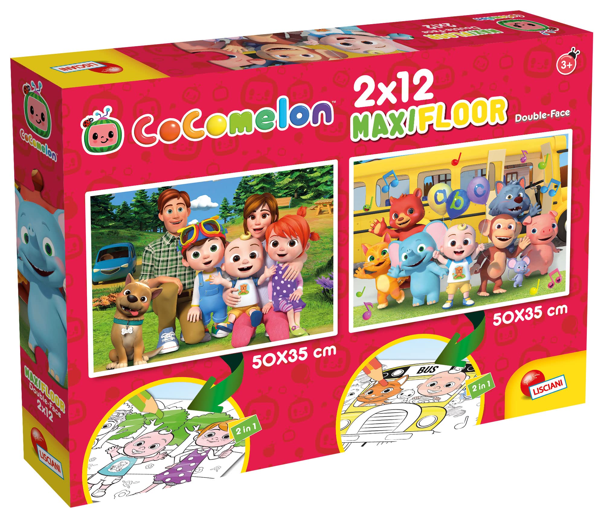 LiscianigiochiCocomelon Double-Face Maxifloor Puzzles 2 x 12 - Lets Go For A Nature Walk