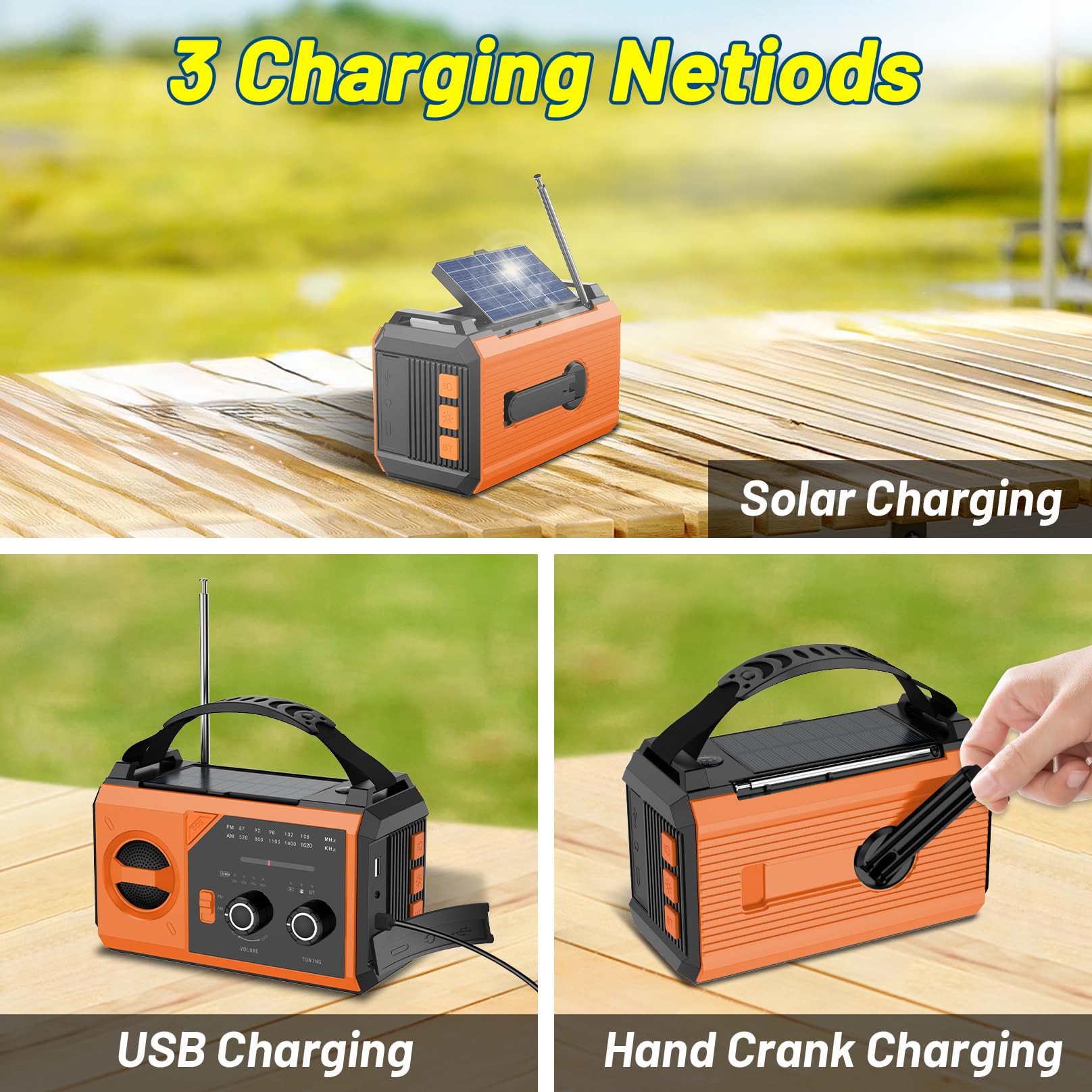 Radio Emergenza 30000mAh Con Manovella E Solare - Bluetooth 5.3, Torcia SOS, Per Campeggio E Emergenze - Foto 8