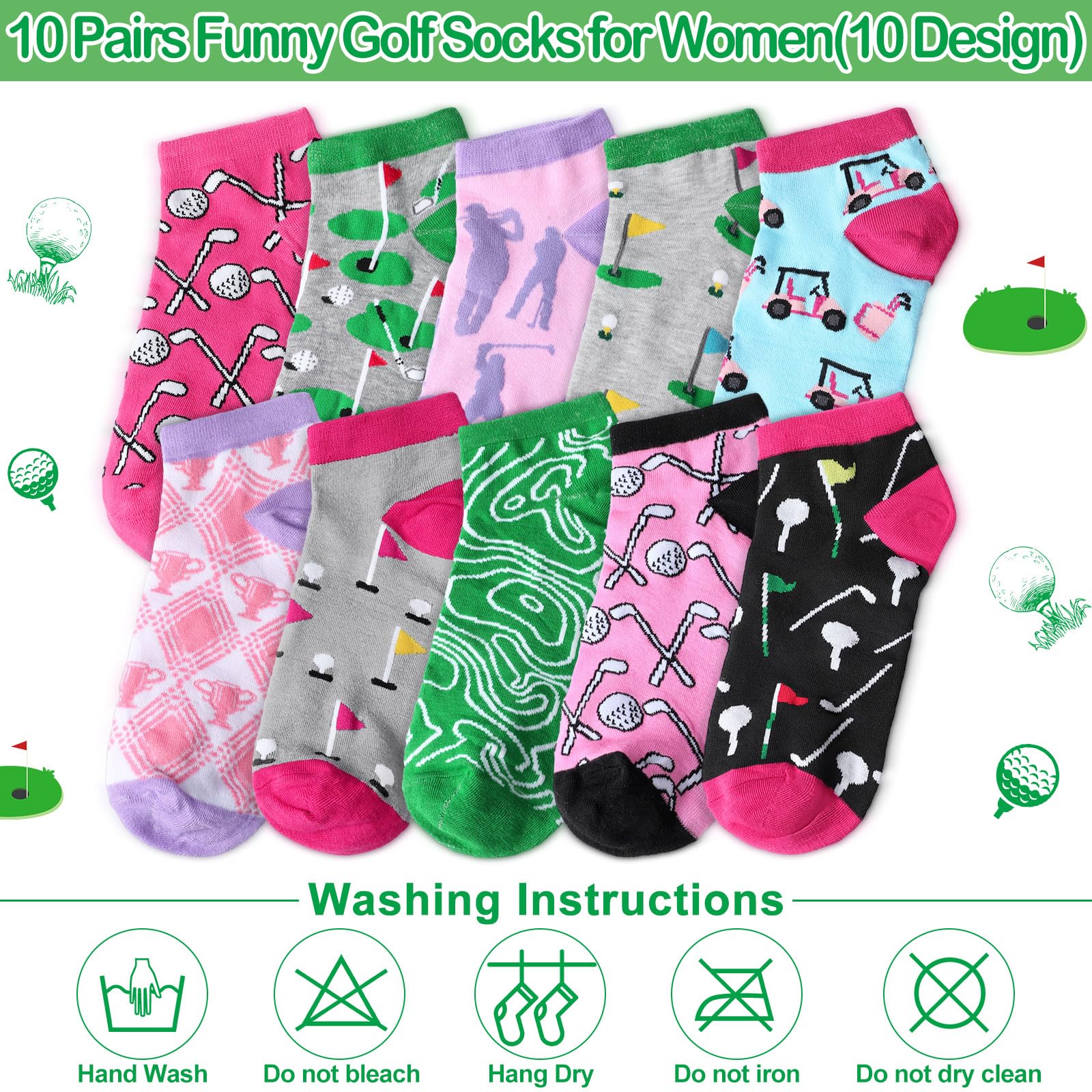 10 pares de calcetines de golf de verano novedosos atléticos de corte bajo para golf, calcetines invisibles para golfistas, regalo para hombres y mujeres, día del padre