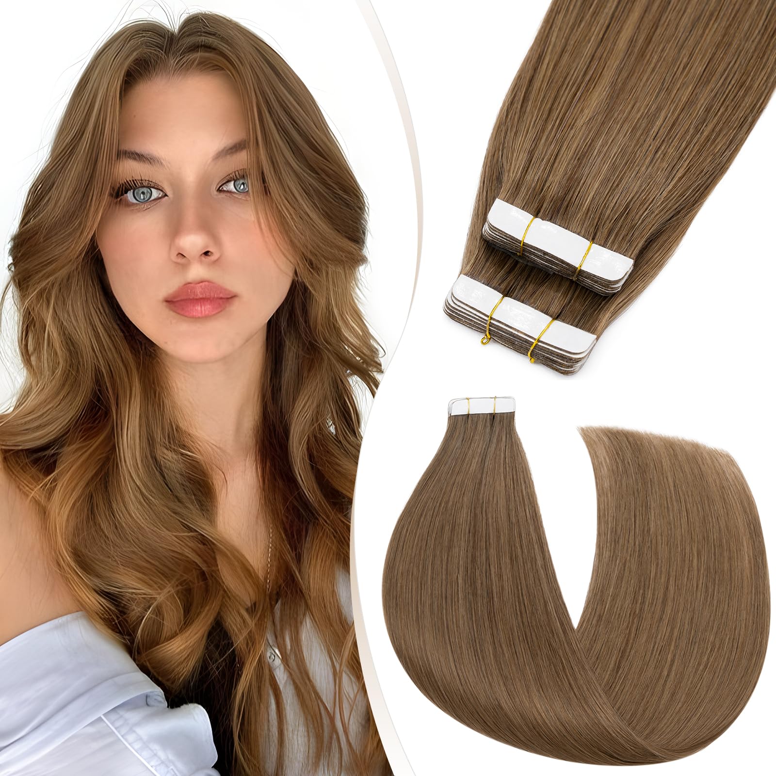 Elailite Tape in Extensions Human Hair 40 Pcs Invisible Thin Type (1.5g/pcs)