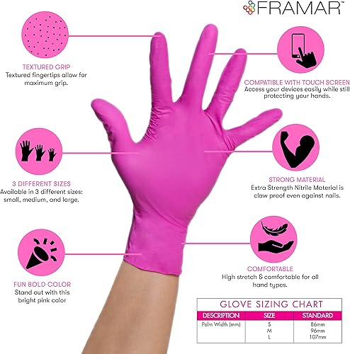 Miniatura 2 de FRAMAR Pink Gloves Disposable Latex Free  Pink Nitrile Gloves Medium, Latex Free Gloves Medium, Plastic Gloves Disposable, Guantes de Nitrilo,
