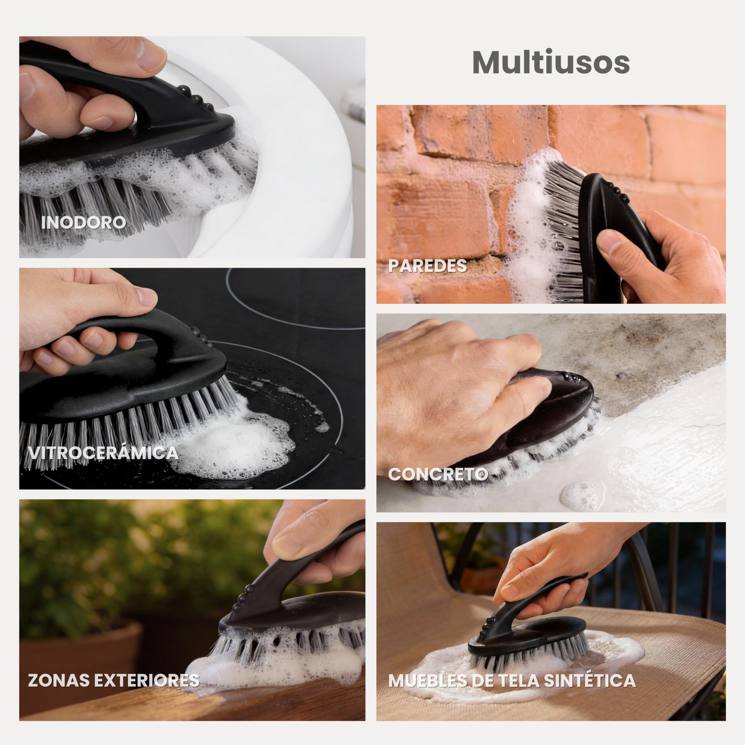 Vigar Paquete de 2 Cepillos Multifuncionales, Cerdas Duras y Resistentes, Cepillo para Fregar con Mango Ergonómico para Baño, Ducha, Bañera, Azulejos, Pared, 16x7x9cm, Negro