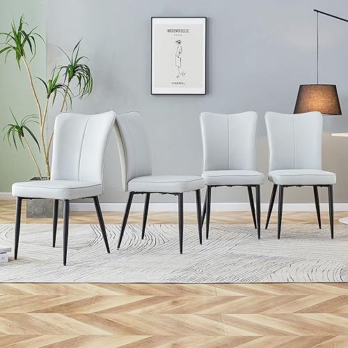 Miniatura 3 de Juego de 4 sillas de comedor de piel sintética, modernas sillas de comedor con tapizado de cuero y patas metálicas, juego de 4 sillas de comedor