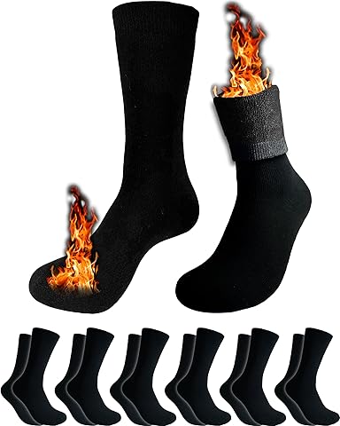 topline 6 PARES Calcetines Térmicos Hombre - Calcetines Invierno Hombre - Calcetines Térmicos de Algodón y Rizo Completo interior