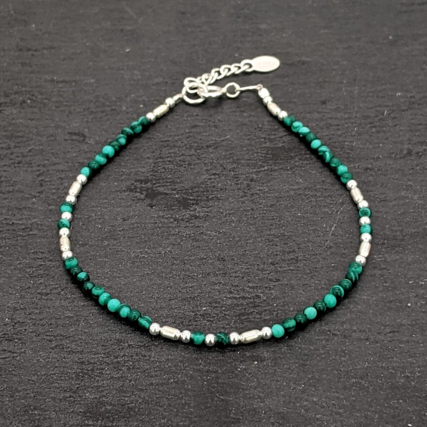 81stgeneration Green Gemstone 925 Sterling Silver Bracelet for Women 15.5 + 2.5 cm Extender - Malachite Bead Design - Cute Travel Gifts - Beaded Bracelets for Women - Stacker Friendship Bracelets