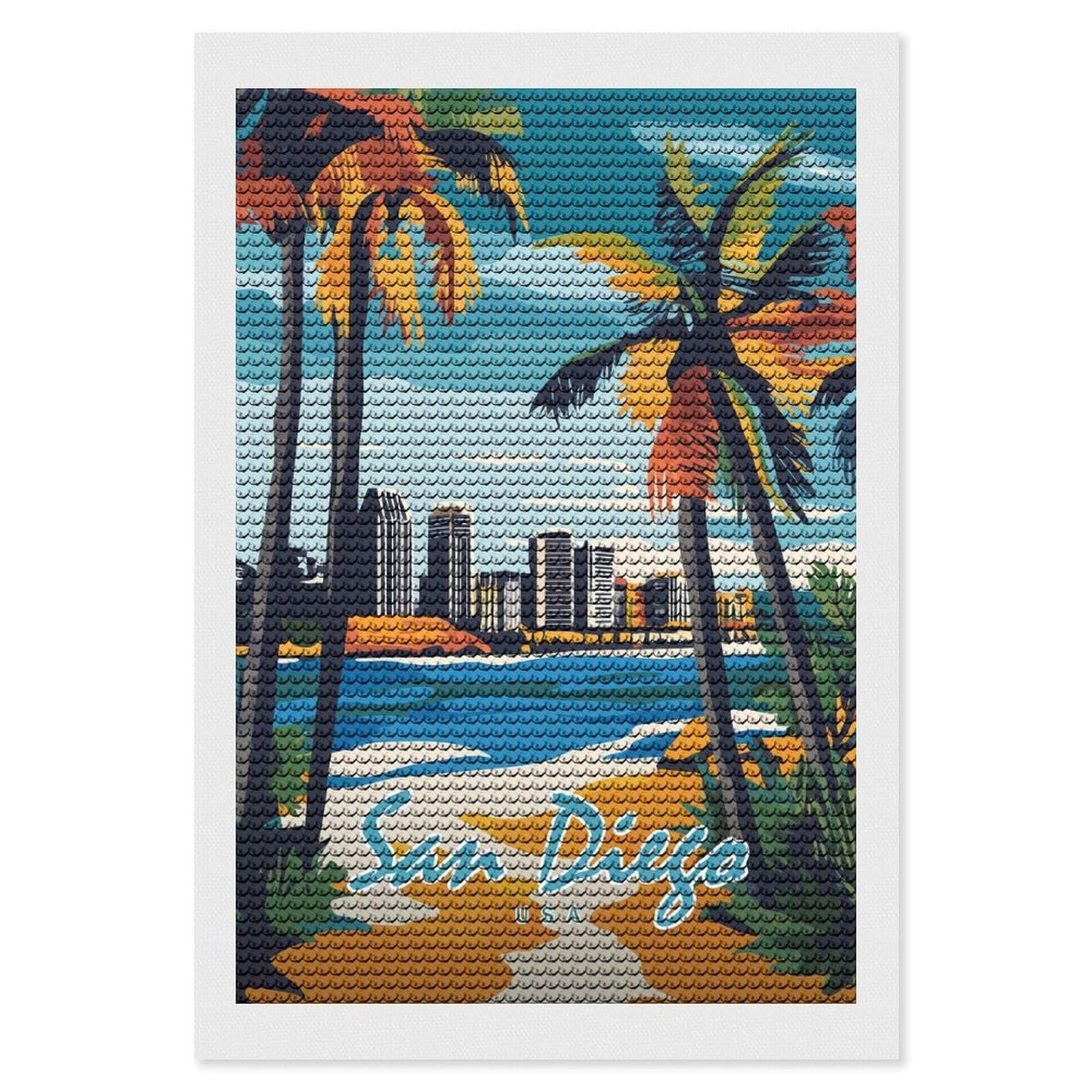 Junmoney San Diego Cityscape Diamond Painting Kit 8"x12", Thoughtful Handmade Gift, for Creative Relaxation, Printed Canvas, Cosy Home Accent