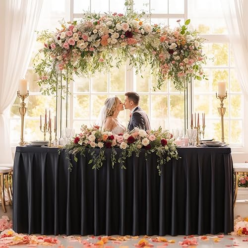 Miniatura 2 de Paquete de 6 manteles rectangulares negros de 6 pies de elastano elástico ajustable para mesas rectangulares de 6 pies, manteles de banquete, sin