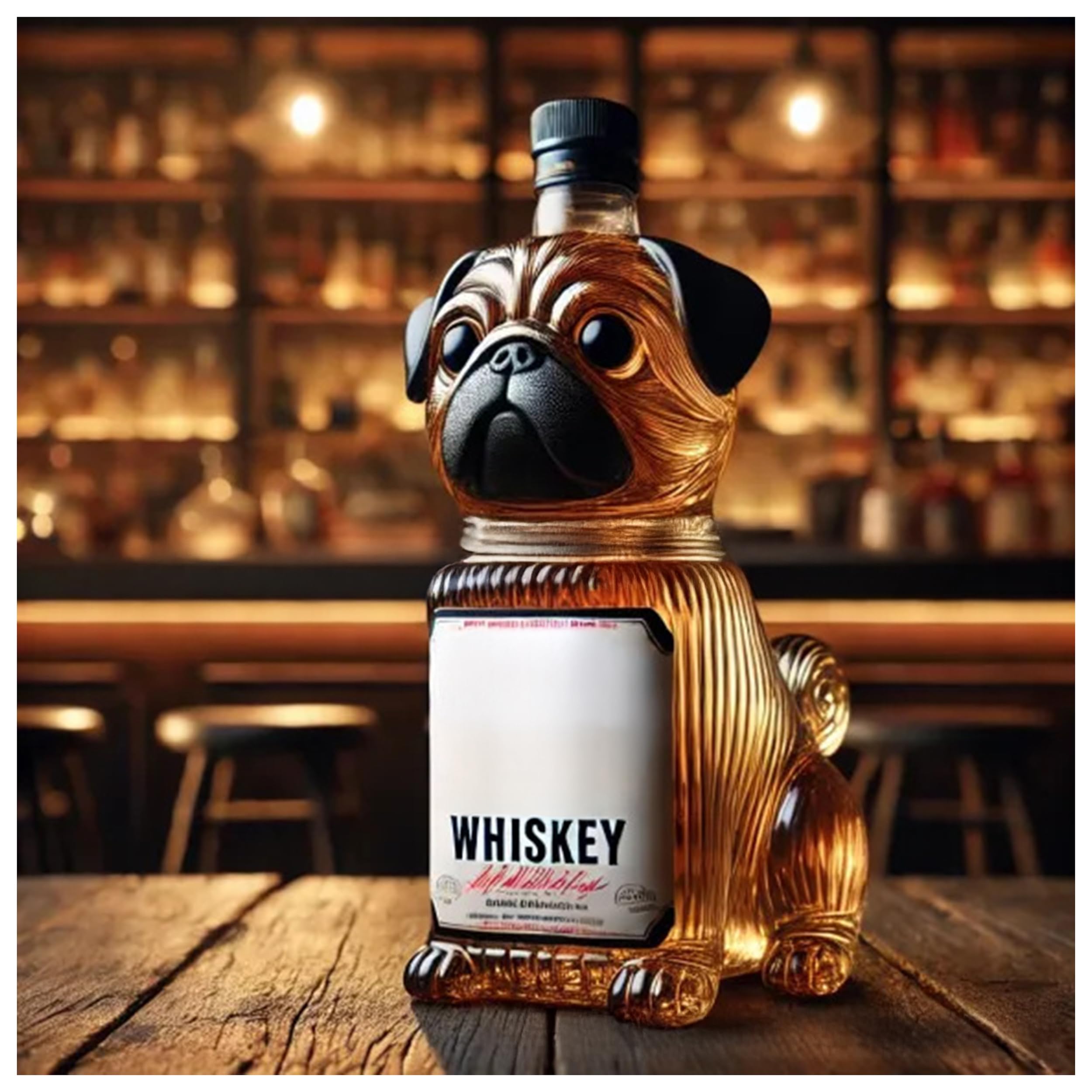 Jsvsza Pug-Shaped Whiskey Decanter, 280ml Novelty Handmade Glass Wine Bottle Funny Animal-Themed Barware, for Bar Home Office Decoration Animal Whiskey Glass Shaker, A