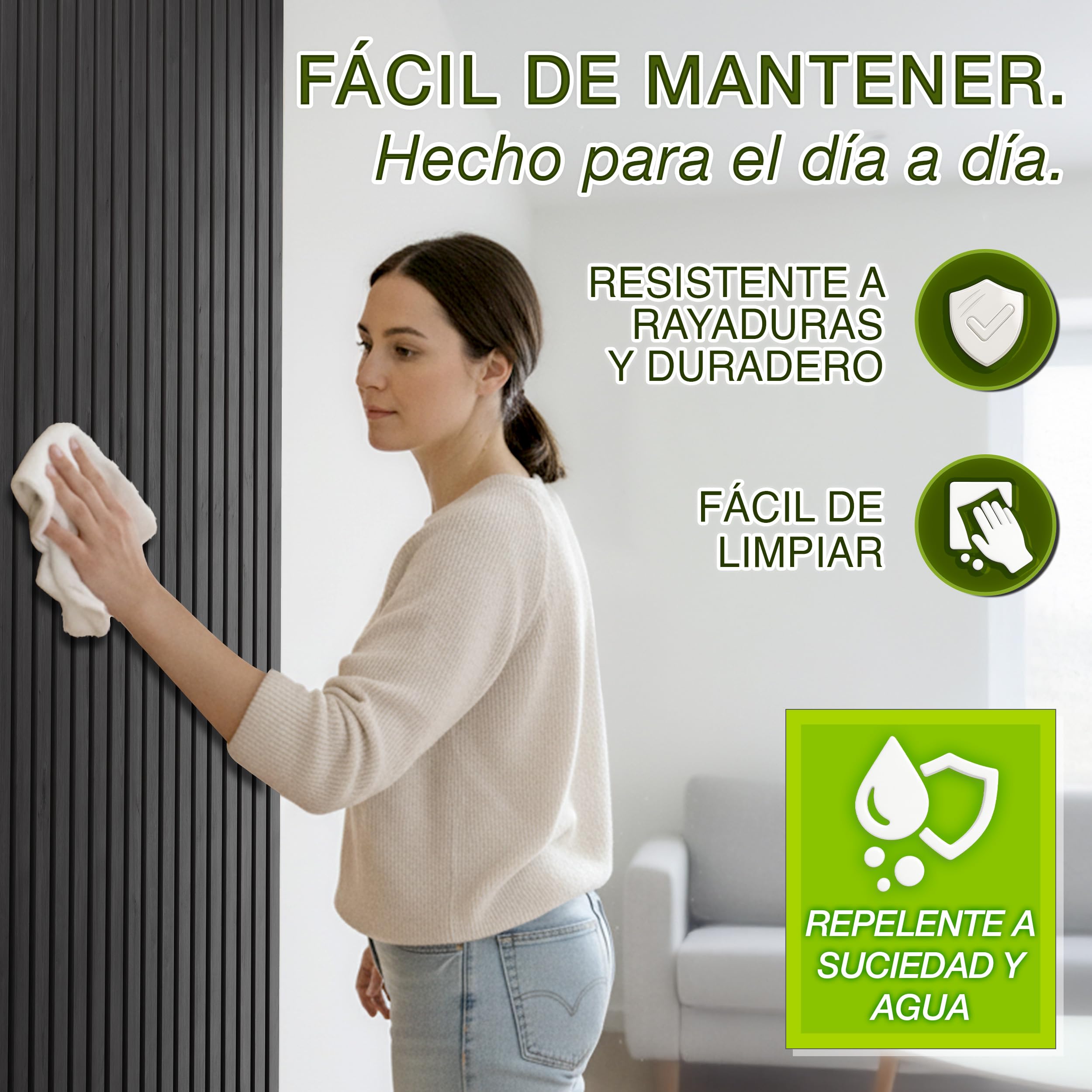 TRESKO 2 paneles acústicos de madera de 120 x 60 cm, incluye 4 ganchos para ropa, revestimiento de pared de roble antracita como pared de listones 3D, paneles de madera para aislamiento acústico