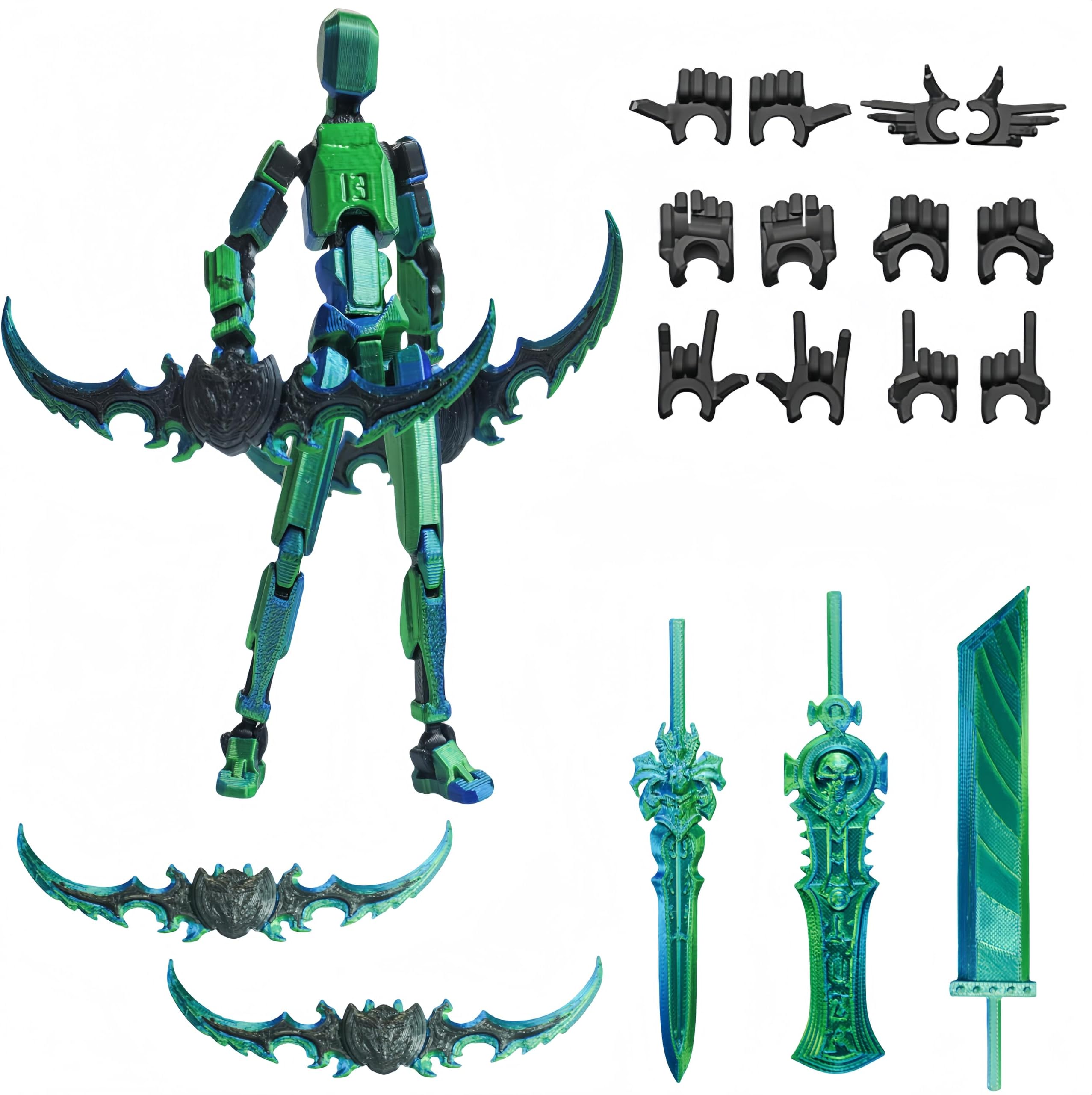 Dummy13 Action Figure Set | Pre-Assembled 3D Printed Titan and Robo Figures | Highly Articulated Robot Toys with Interchangeable Accessories | Perfect for Collectors and Hobbyists (Blue Green)