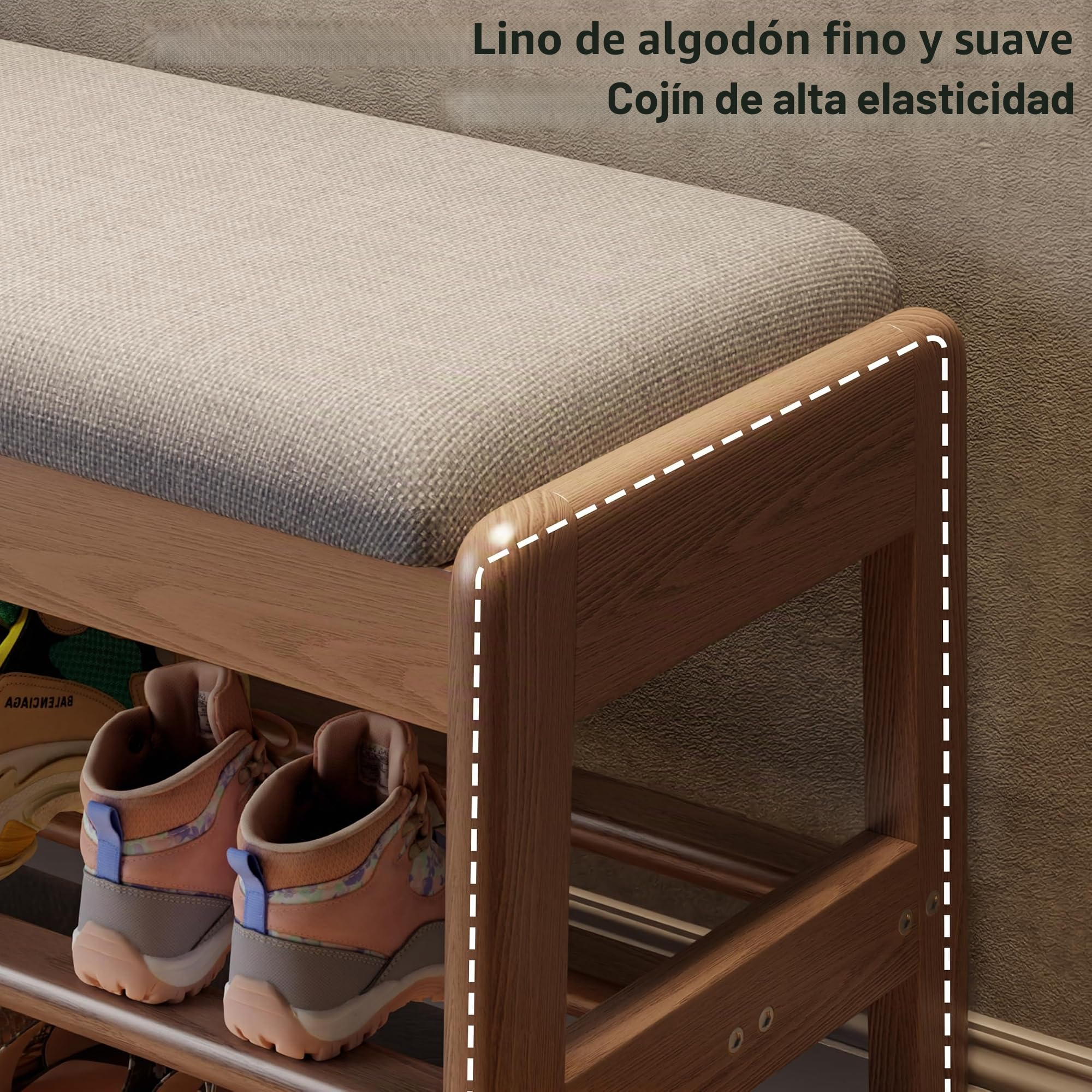 AQIMUELE Banco Zapatero cojín, 2 Niveles, Banco Zapatero con Tapa abatible, Zapatero de Madera para Entrada, Pasillo 100 cm (Nogal)