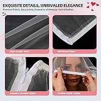 Vista 3 de Oversized Makeup Protector Hood, Guards Hair & Makeup While Dressing, Nylon Chiffon, Reusable, Zip Closure, Machine Washable