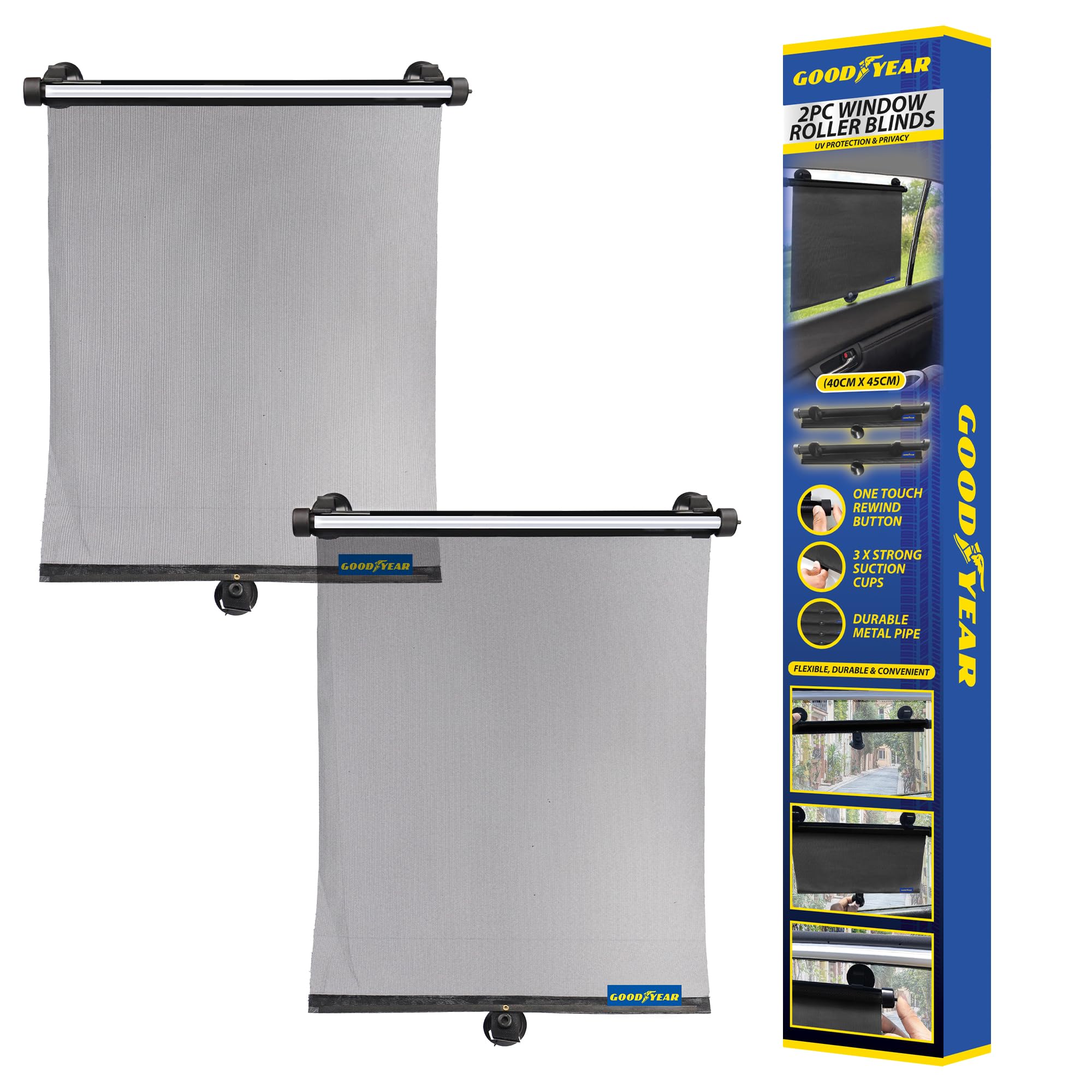 Goodyear  2 Piece Car Window Roller Blinds - Black