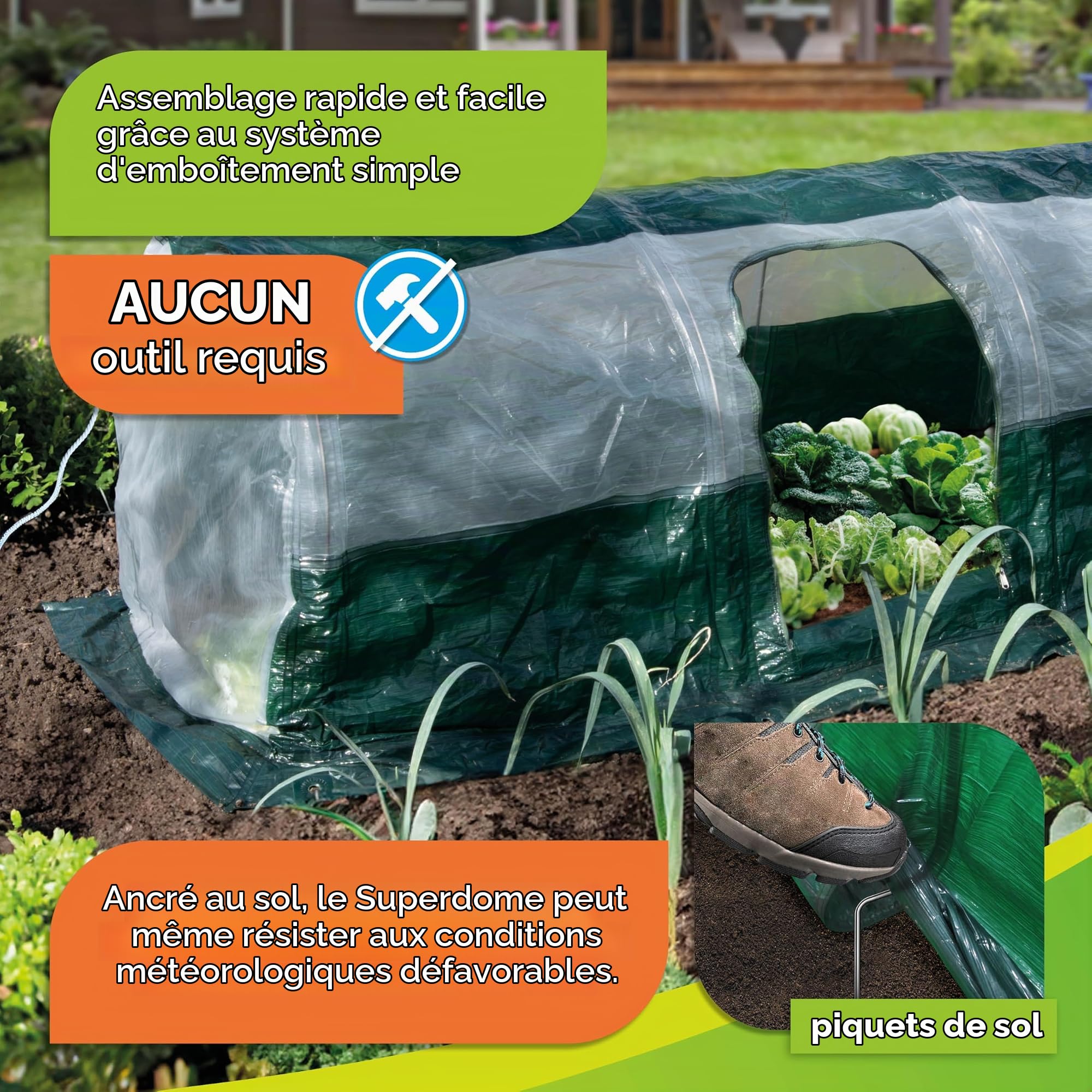 Bio Green Super Dome Tunnel de Protection Vert Transparent
