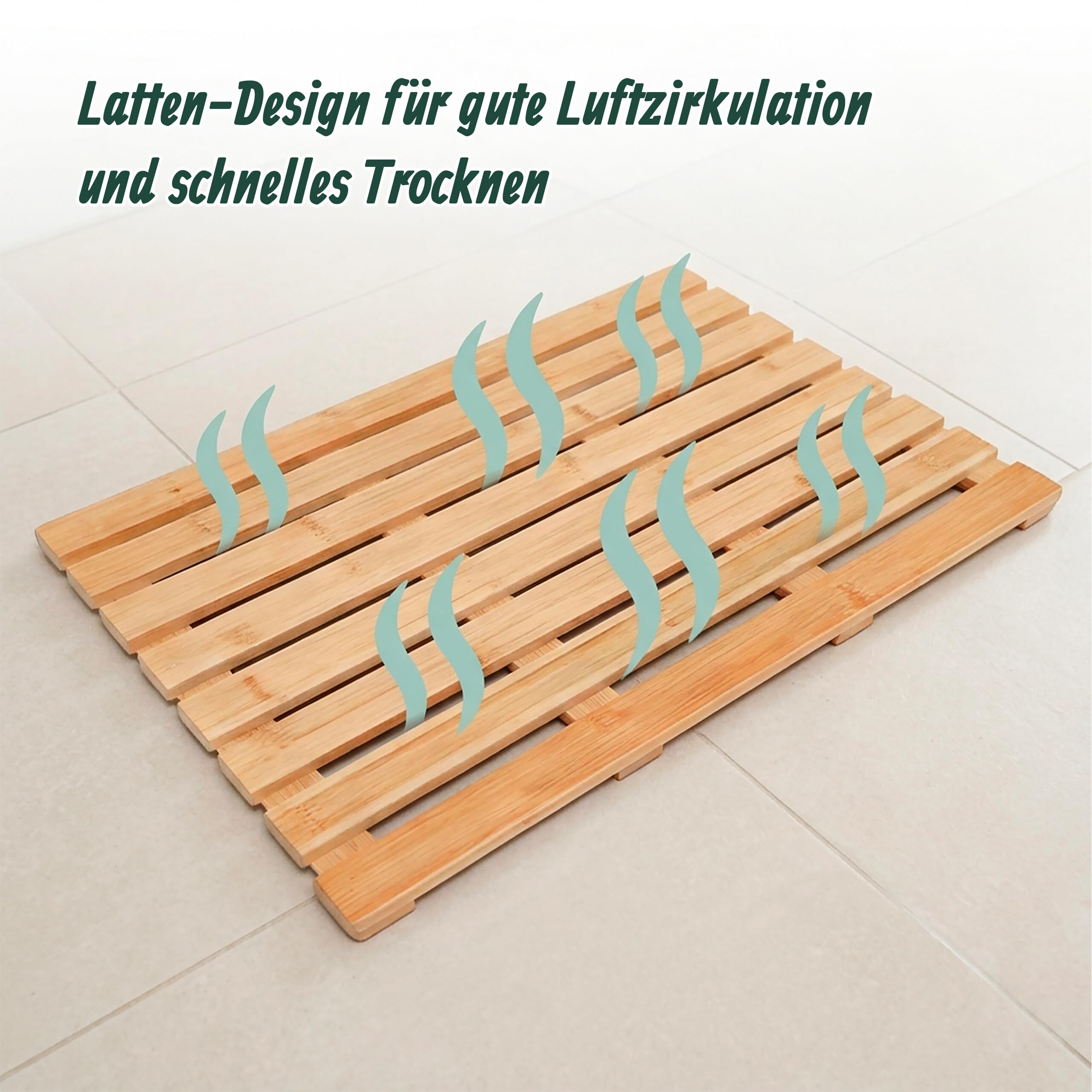 Relaxdays Bambus Badematte, 60 x 37 cm, rutschfeste Duschmatte für Badewanne, Dusche, Sauna, Indoor & Outdoor, Natur