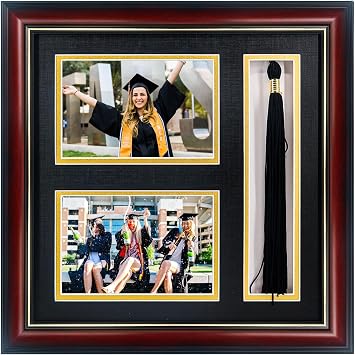 Graduation Picture Frame 4x6 with Tassel Holder, Class of 2026 Real Wood Shadow Box Graduation Decoration Gift, Mahogany Photo Frame