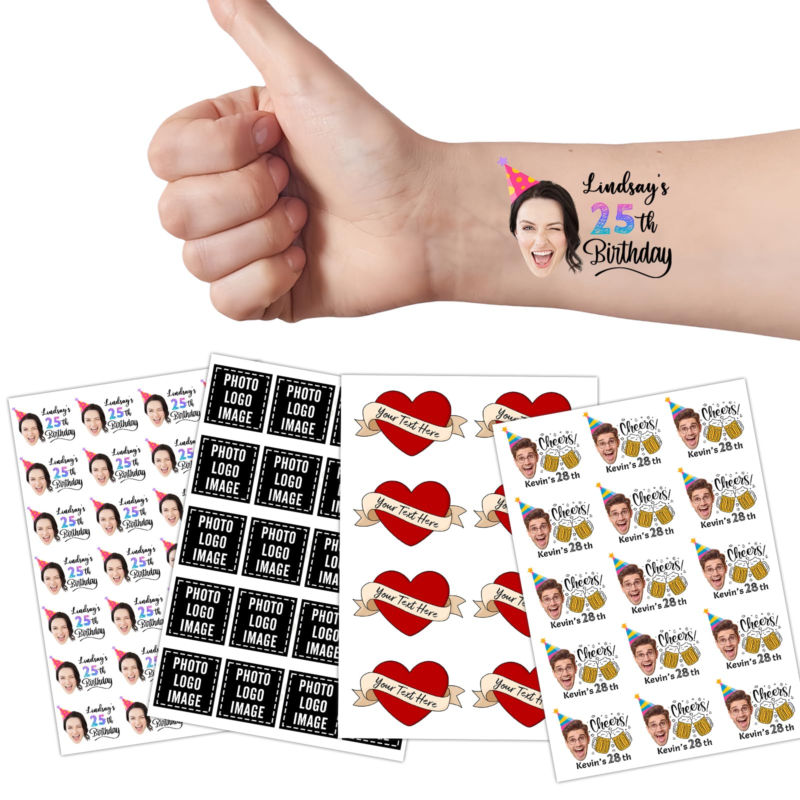 Ubmpj Custom Temporary Tattoos Personalized Temporary Tattoos with Photo Face Name Text for Graduation Bachelorette Birthday Party Wedding Bride Groom