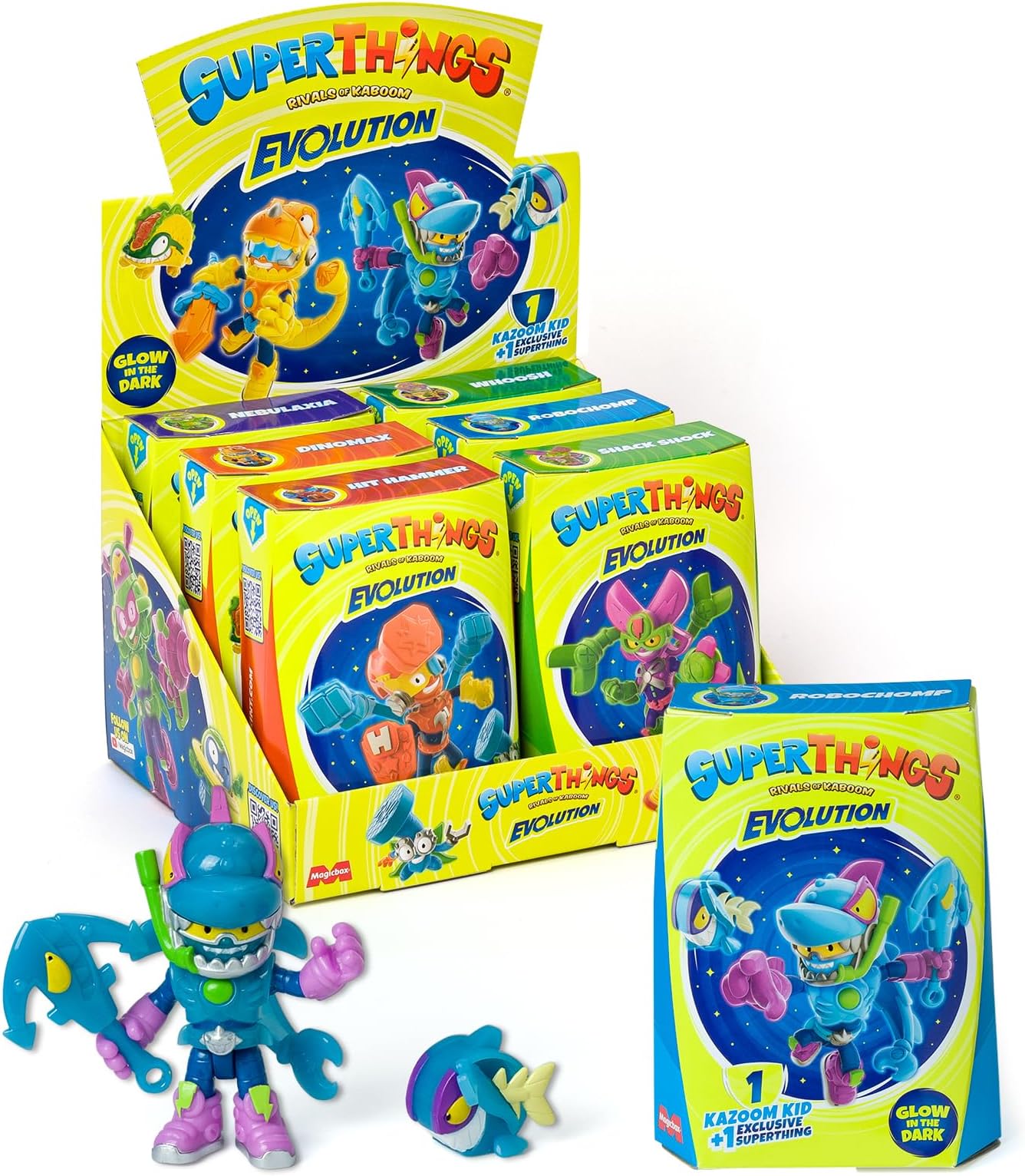 SUPERTHINGS Evolution series – Complete collection of 6 Kazoom Kids from the Evolution series. Each Kazoom Kid glows in the dark and comes with 1 SuperThing and 1 combat accessory