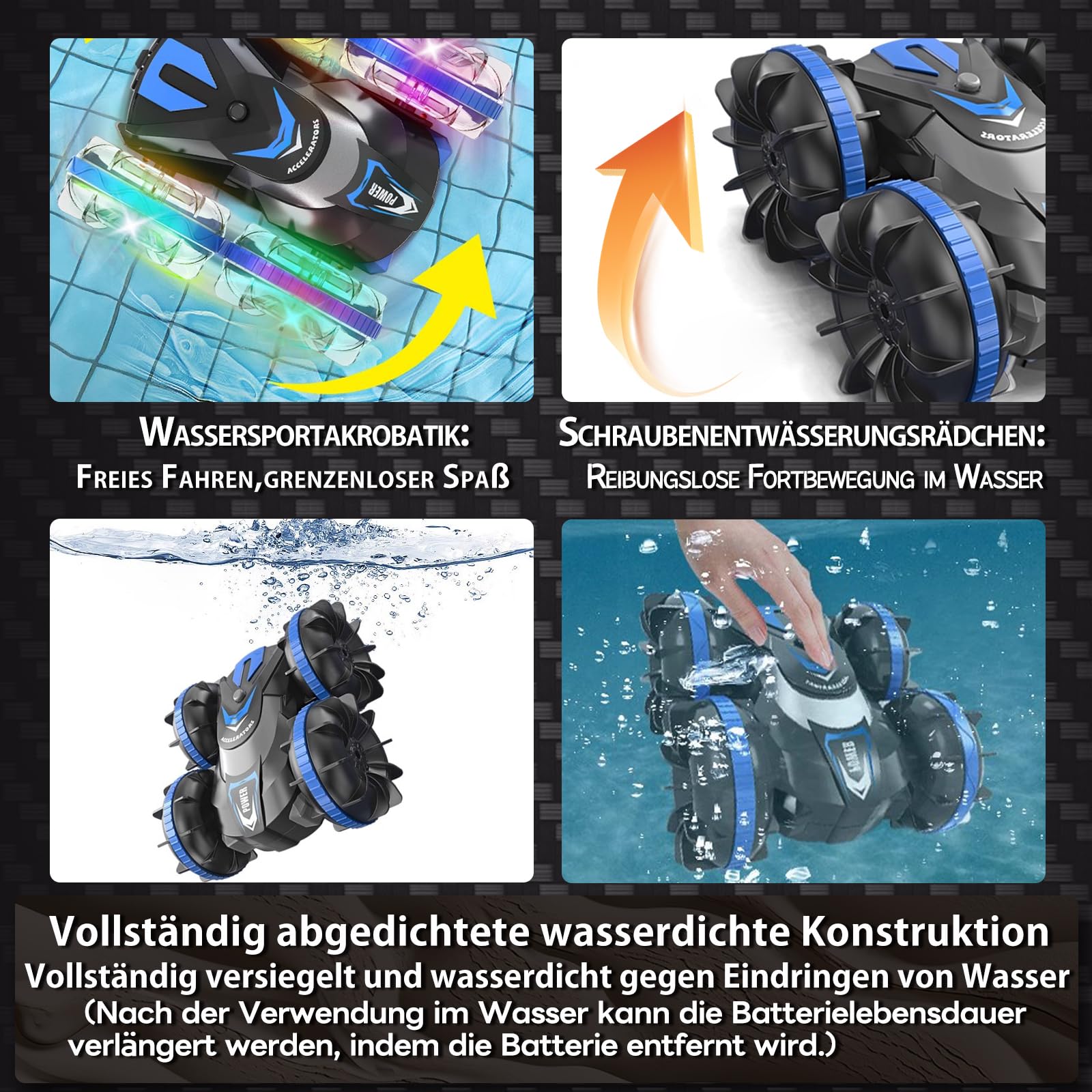 Fullware Spider RC-Auto – Amphibienfahrzeug Für Land & Wasser – 360° Drift, 180° Flipps, LED-Lichter – Mit 2 Akkus – Geschenk Für Jungen 5-9