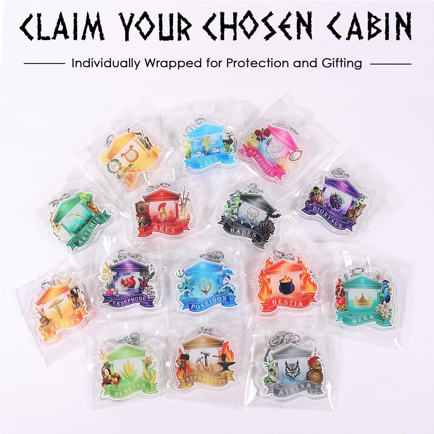 Htabiol Greek Mythology Keychains, 15pcs Olympian Gods Cabin Keychains, Greek Mythology Party Favor Gifts, Fit for Olympian Gods Birthday, Percy Jackson Party, Camp Half Blood Birthday - Image 4
